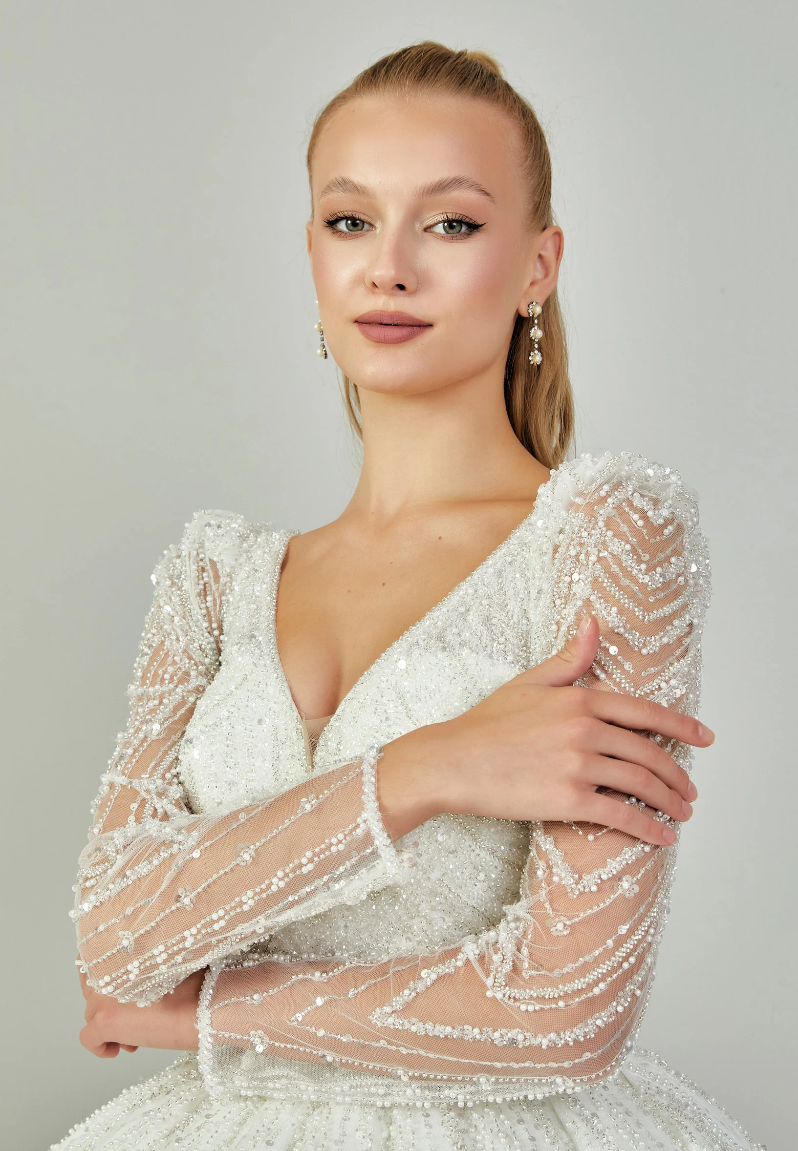 Long Sleeve Maxi Tulle Regular Wedding Dress abb2403070 - Image 3