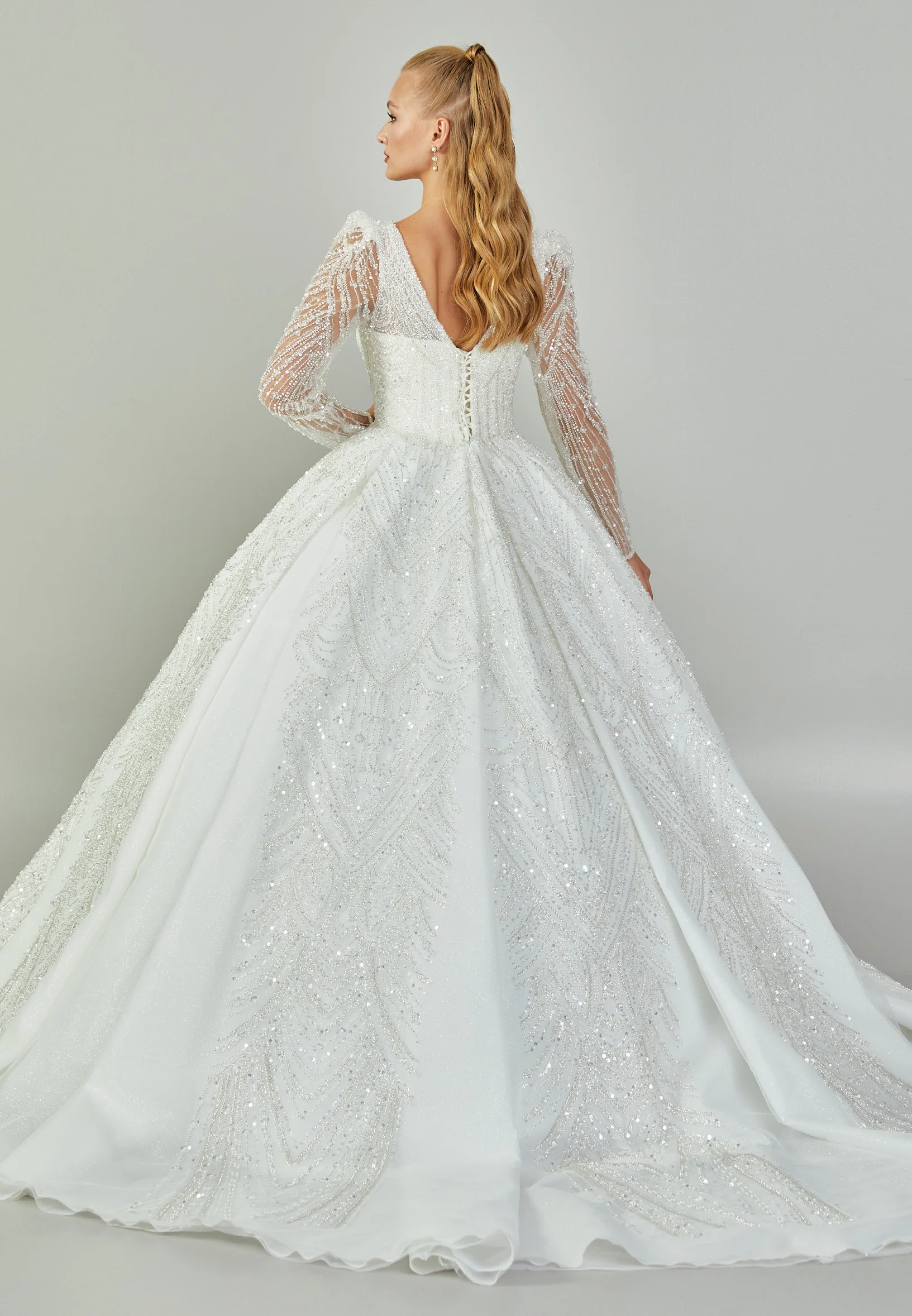 Long Sleeve Maxi Tulle Regular Wedding Dress abb2403070 - Image 5