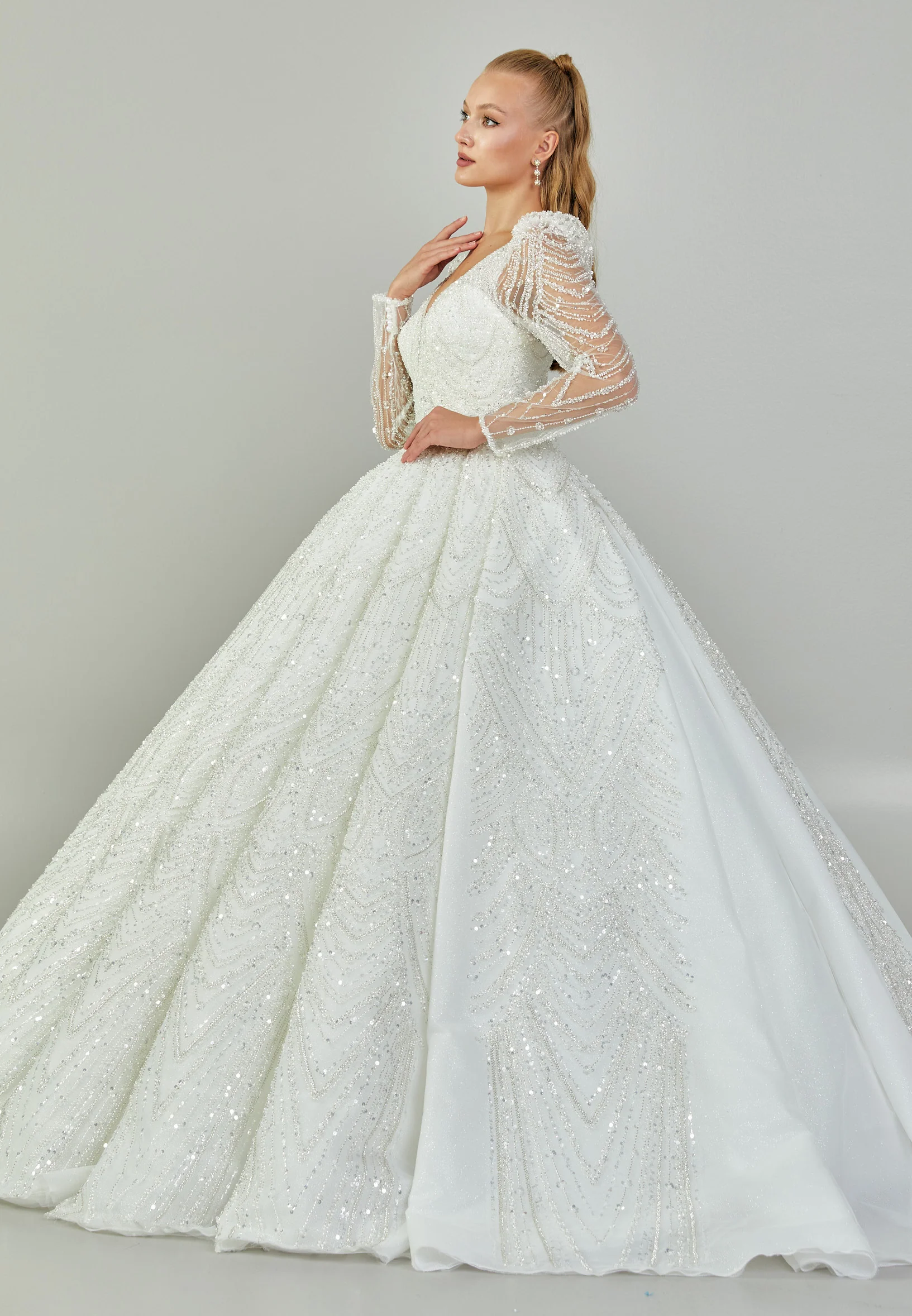 Long Sleeve Maxi Tulle Regular Wedding Dress abb2403070 - Image 6