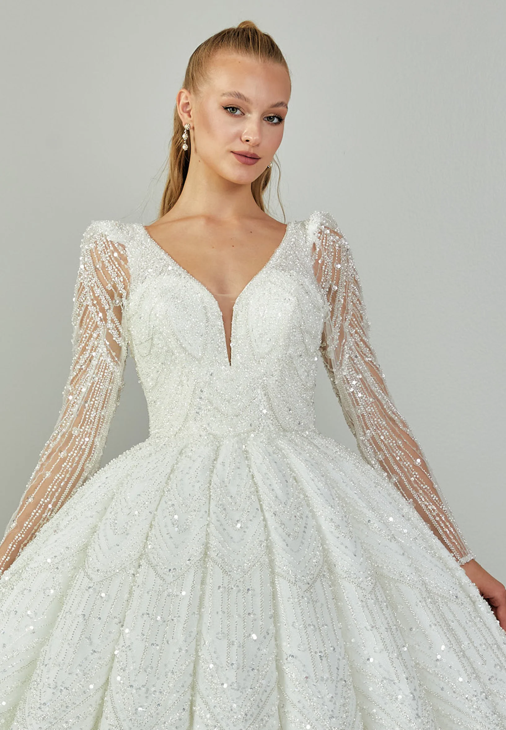 Long Sleeve Maxi Tulle Regular Wedding Dress abb2403070 - Image 7