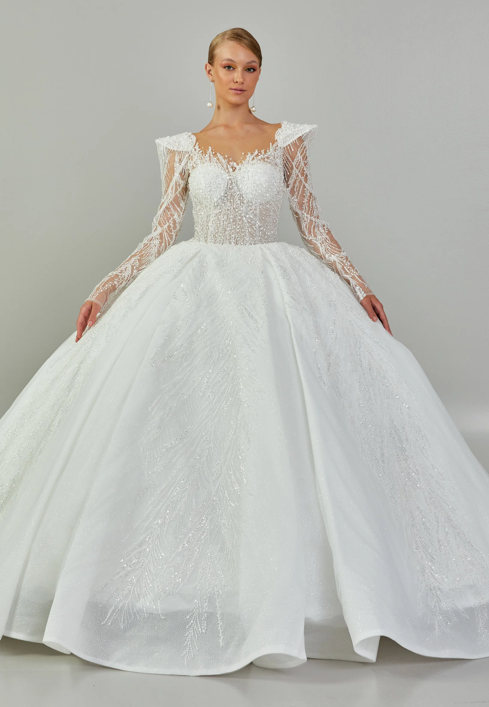 Long Sleeve Maxi Tulle Regular Wedding Dress abb24033