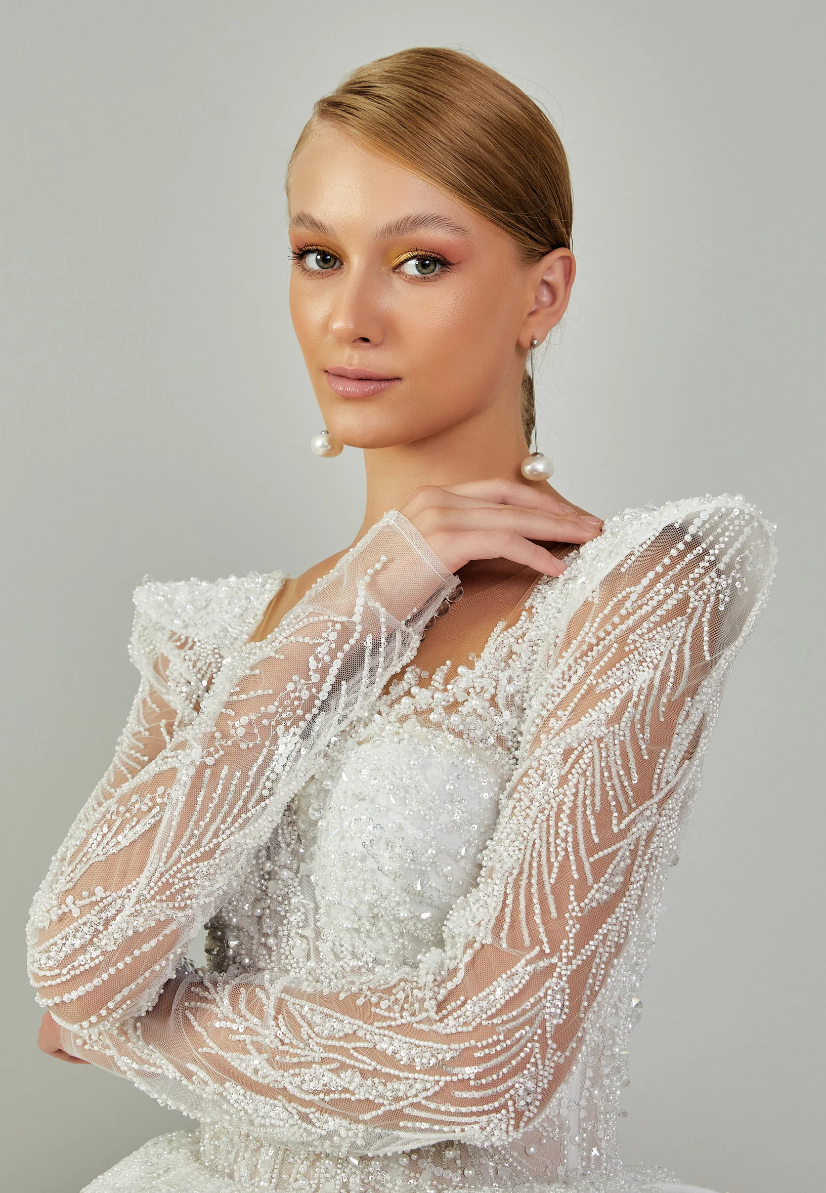 Long Sleeve Maxi Tulle Regular Wedding Dress abb24033 - Image 3