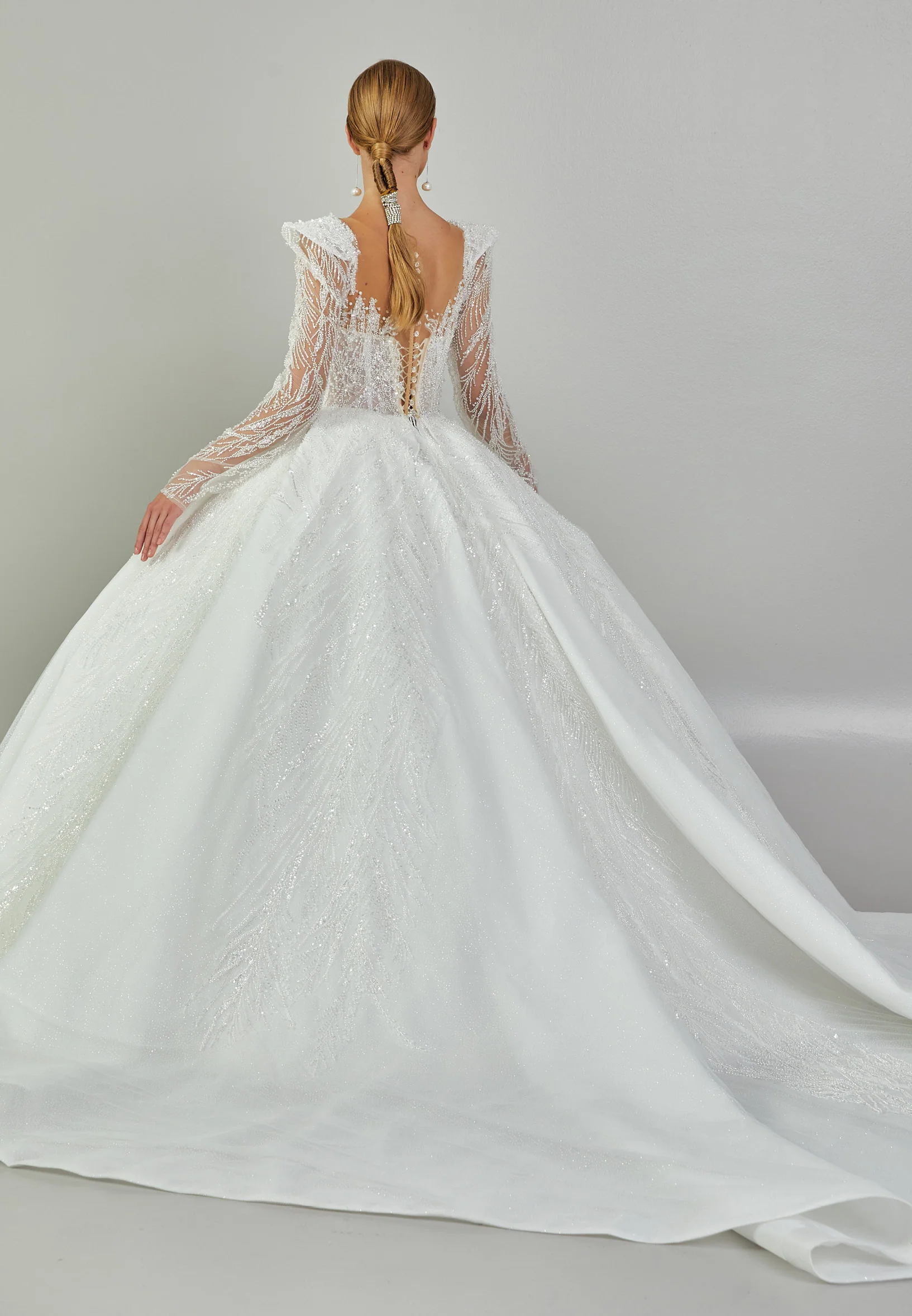 Long Sleeve Maxi Tulle Regular Wedding Dress abb24033 - Image 5