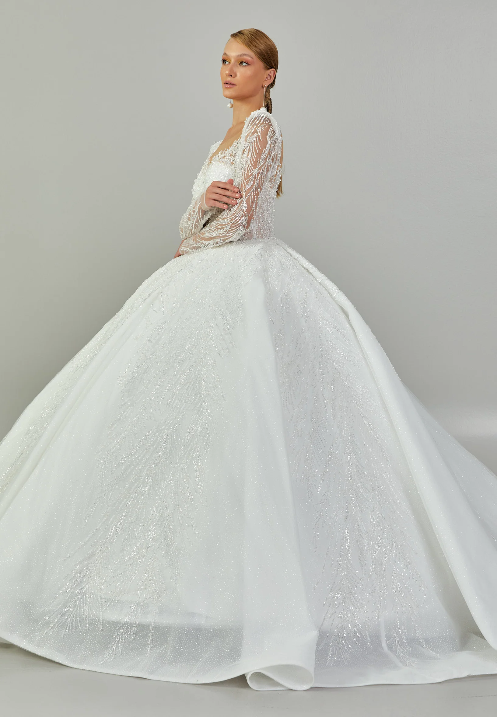 Long Sleeve Maxi Tulle Regular Wedding Dress abb24033 - Image 6
