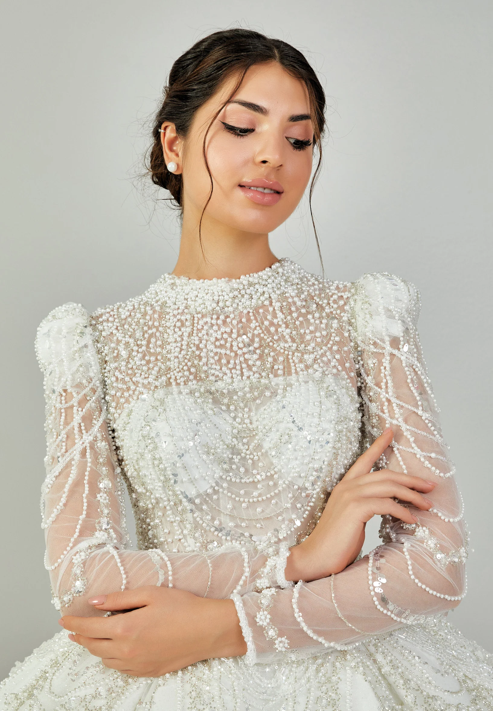 Long Sleeve Maxi Tulle Regular Wedding Dress abb24036 - Image 3