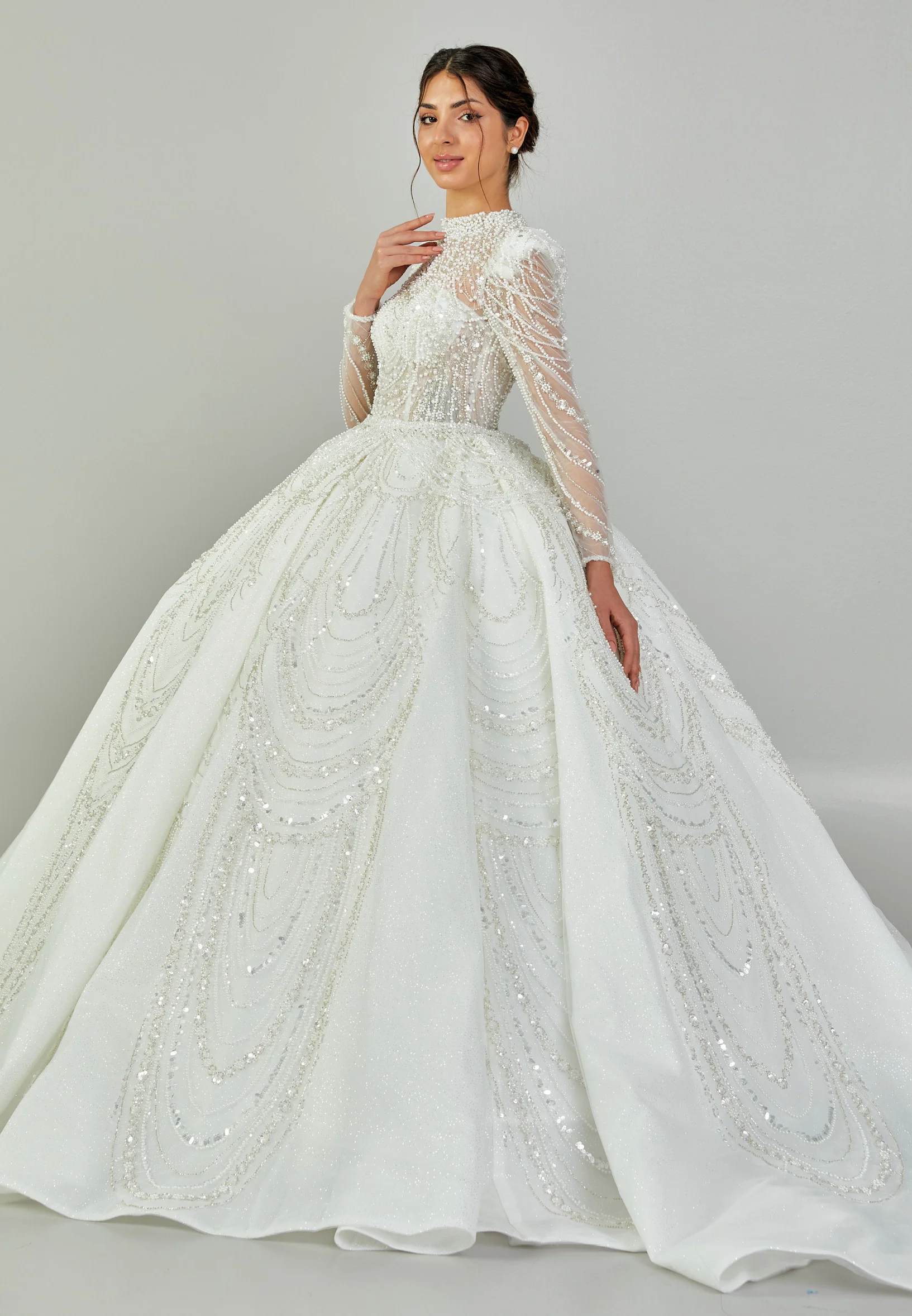 Long Sleeve Maxi Tulle Regular Wedding Dress abb24036 - Image 6