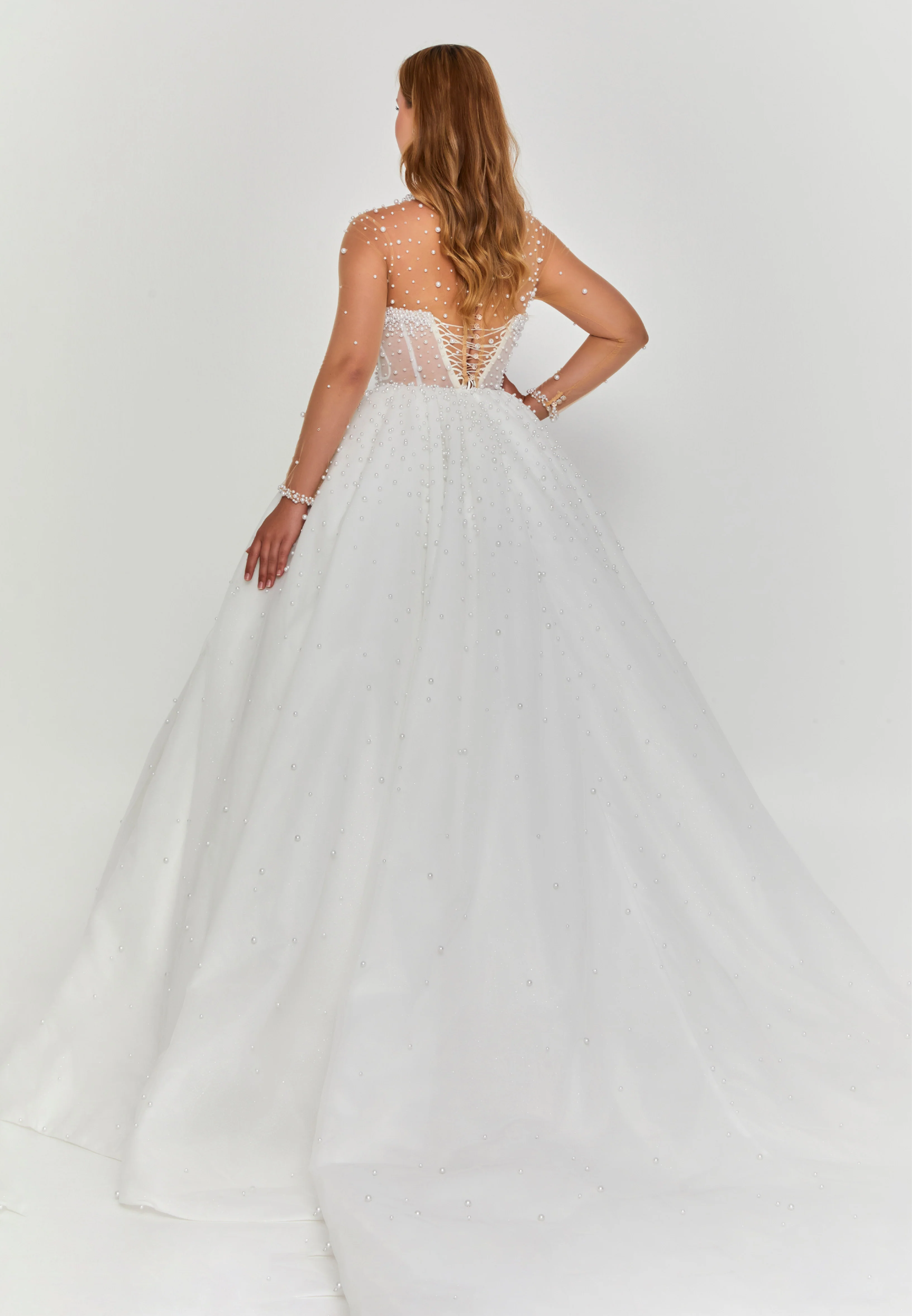 Long Sleeve Maxi Tulle Regular Wedding Dress abb24042-1 - Image 4