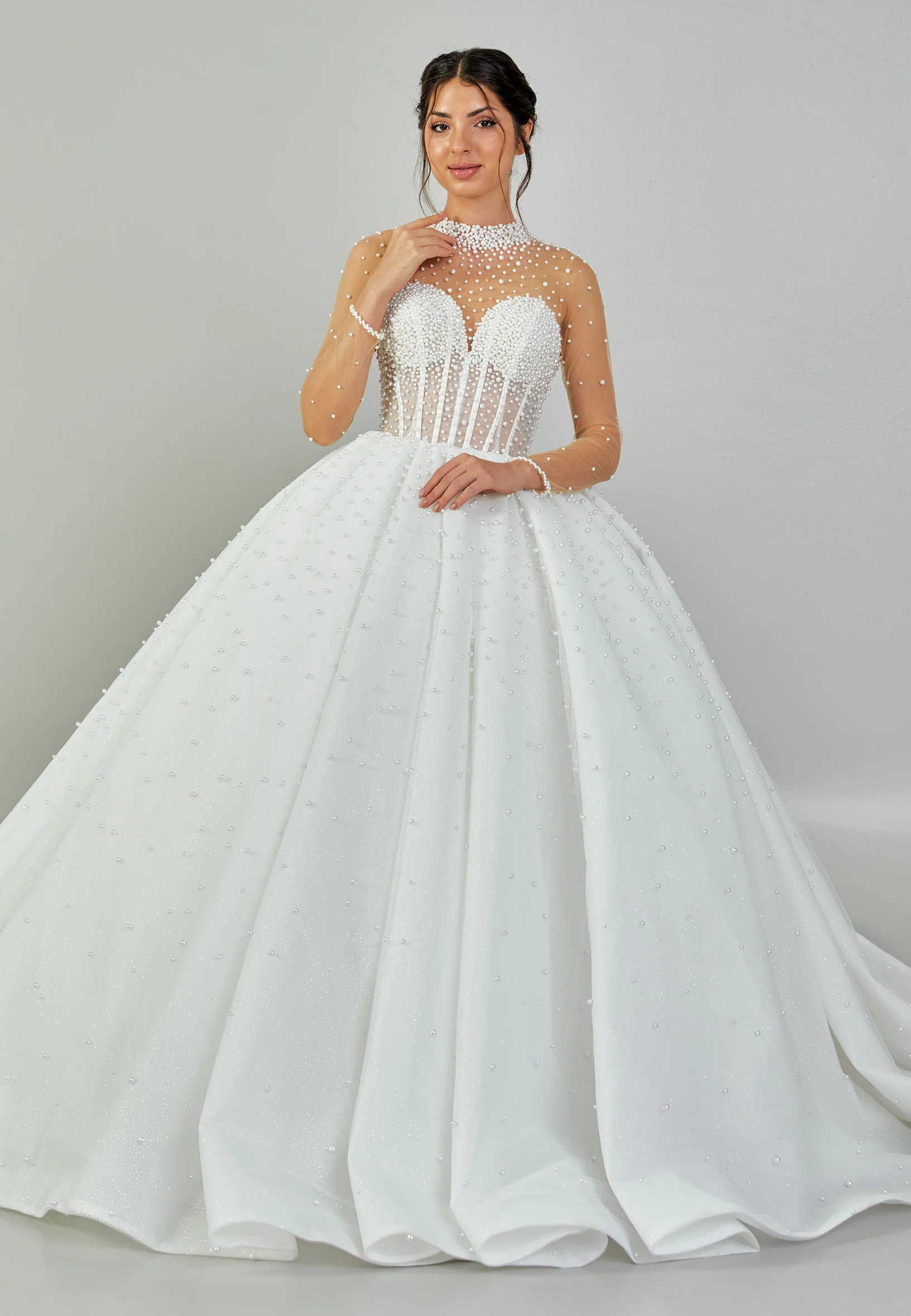 Long Sleeve Maxi Tulle Regular Wedding Dress abb24042