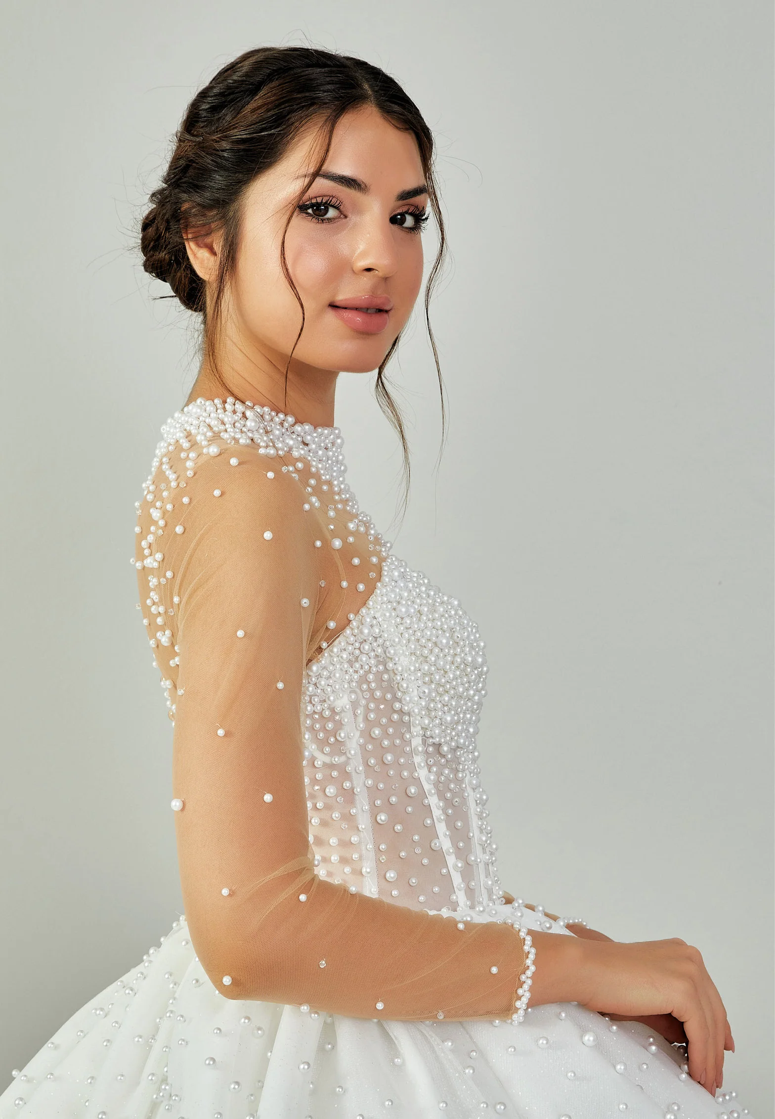Long Sleeve Maxi Tulle Regular Wedding Dress abb24042 - Image 2