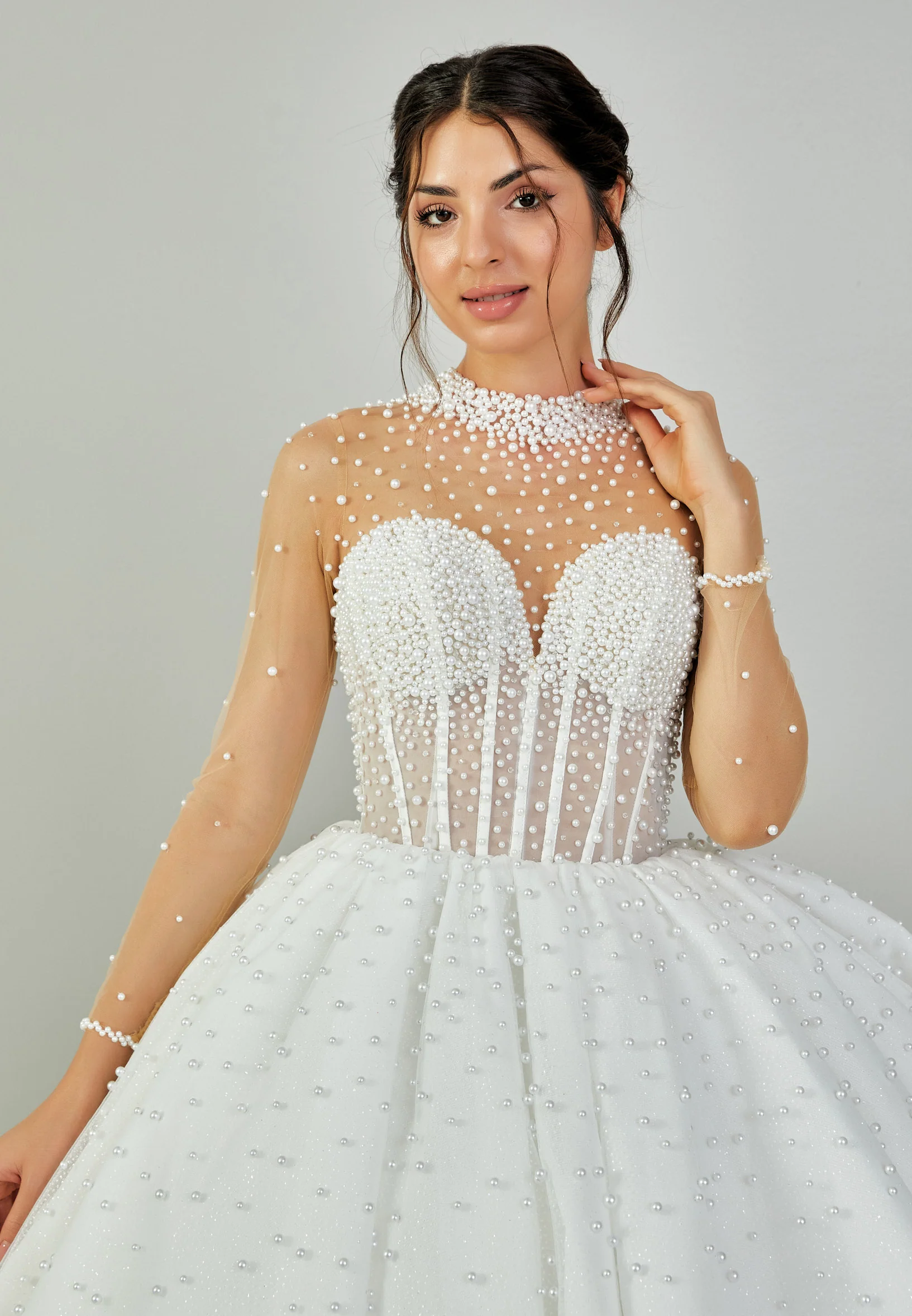 Long Sleeve Maxi Tulle Regular Wedding Dress abb24042 - Image 3