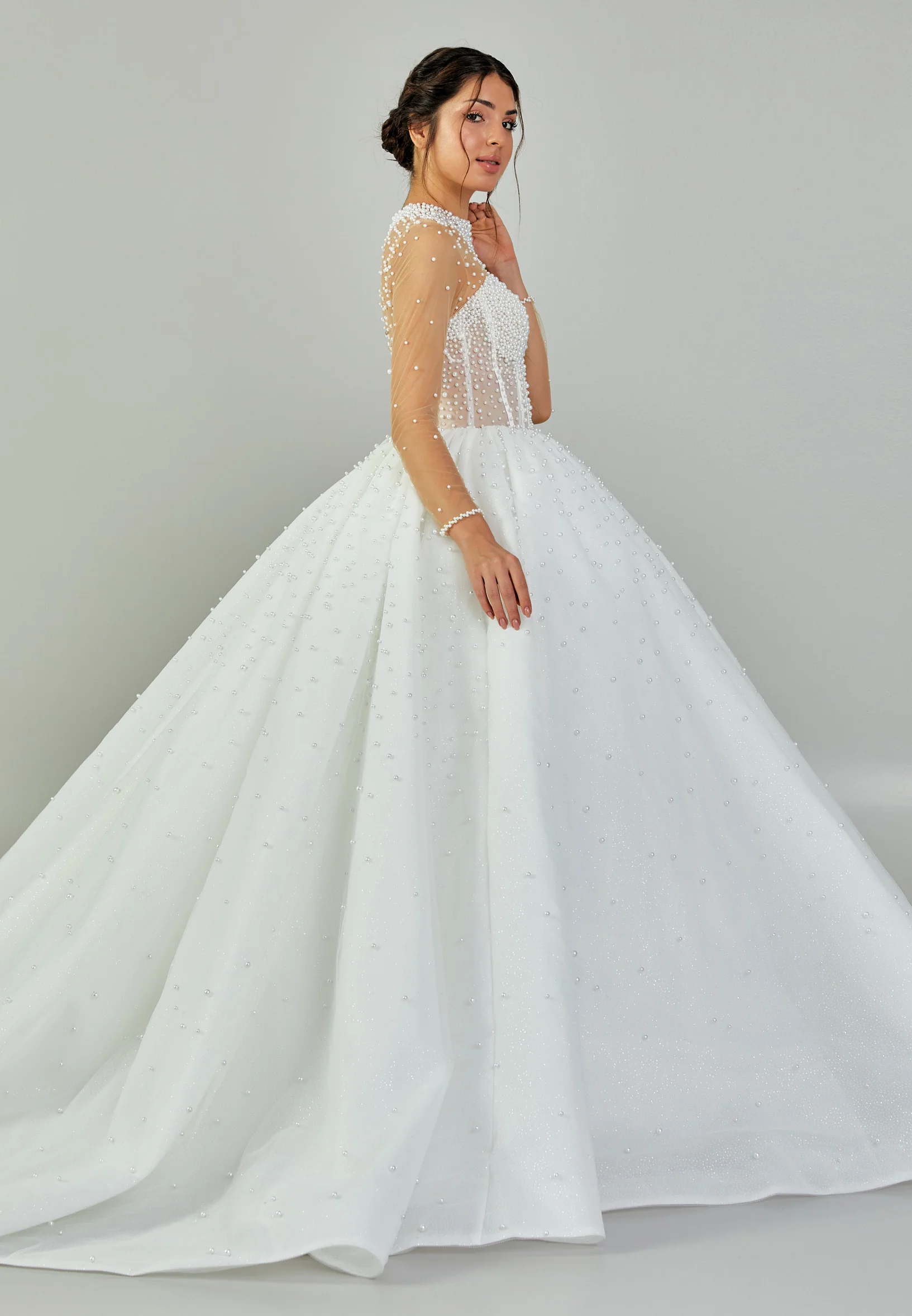 Long Sleeve Maxi Tulle Regular Wedding Dress abb24042 - Image 6