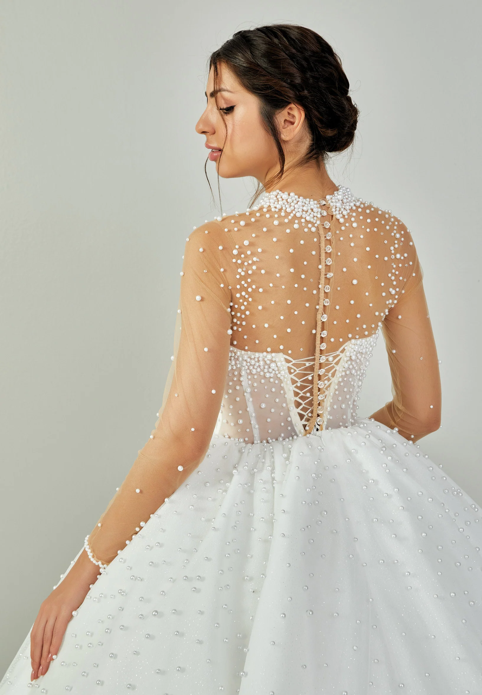 Long Sleeve Maxi Tulle Regular Wedding Dress abb24042 - Image 8