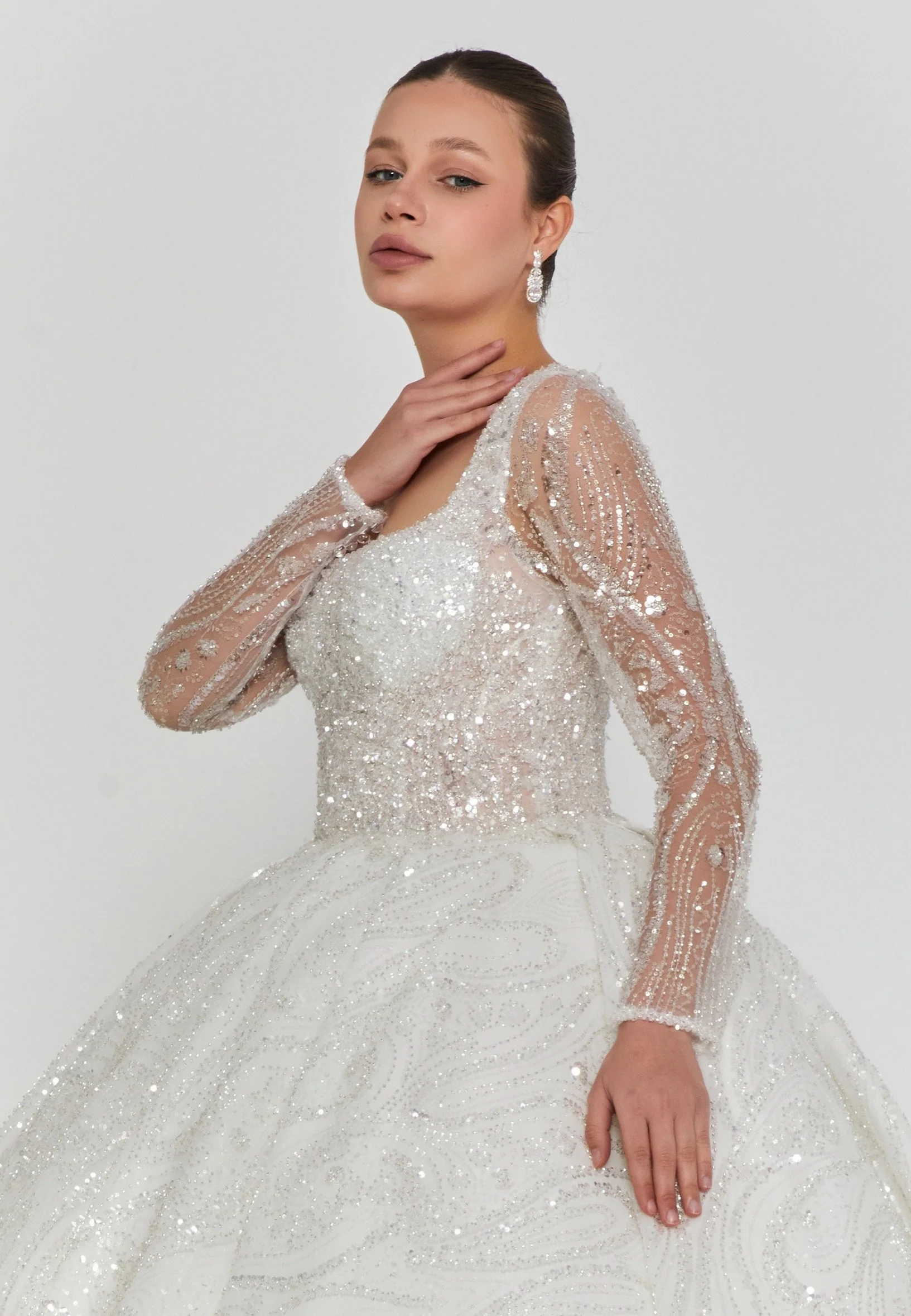 Long Sleeve Maxi Tulle Regular Wedding Dress abb24046 - Image 2