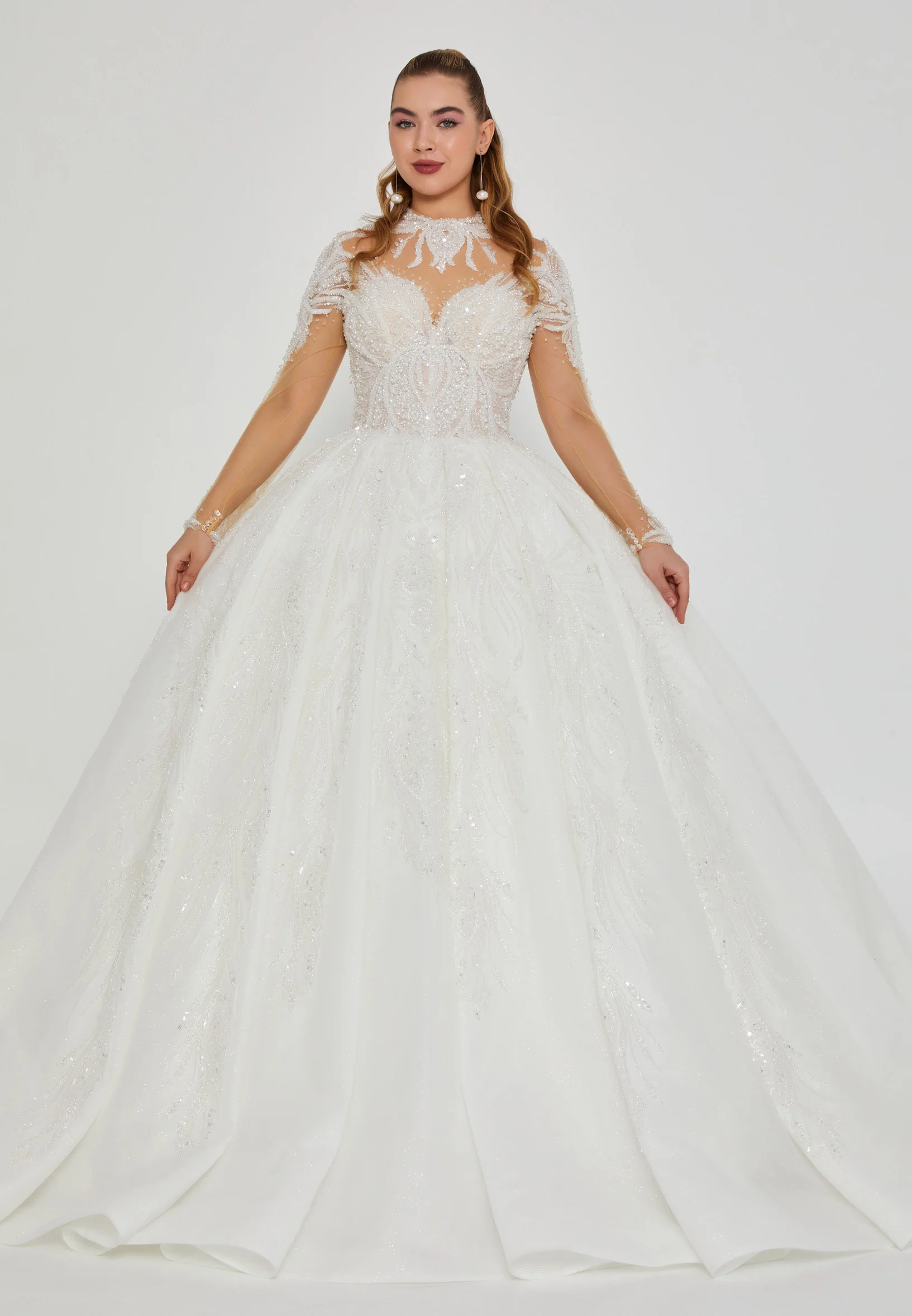 Long Sleeve Maxi Tulle Regular Wedding Dress abb24050