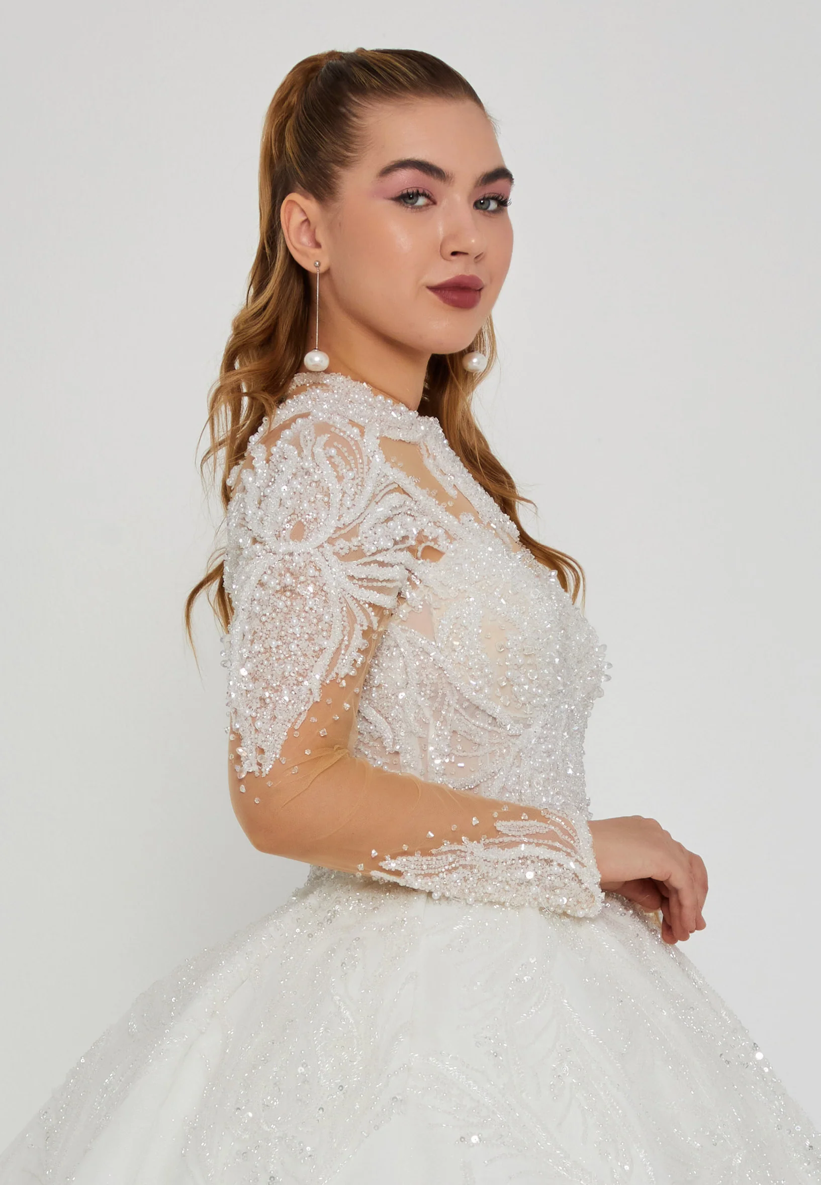 Long Sleeve Maxi Tulle Regular Wedding Dress abb24050 - Image 2