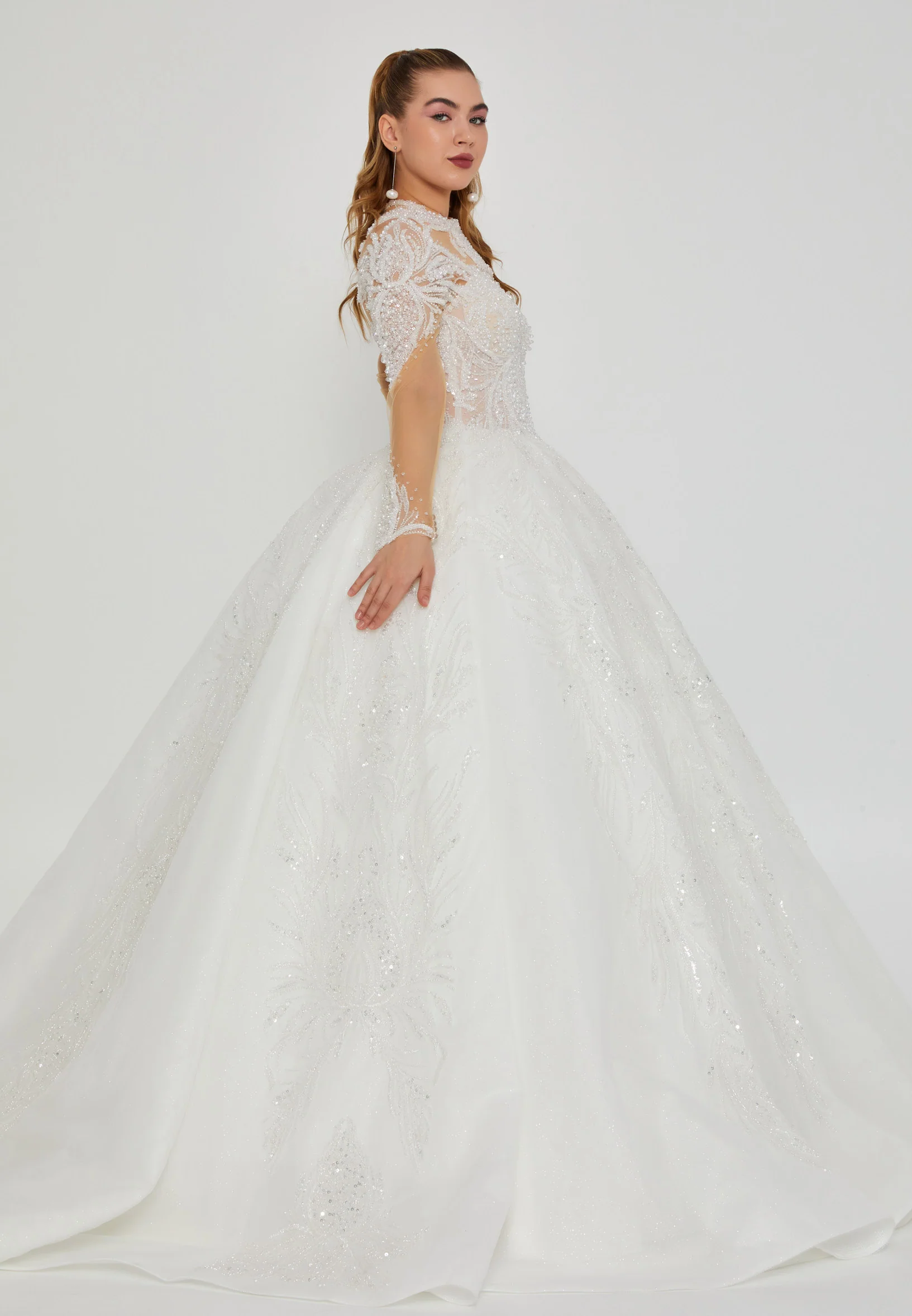 Long Sleeve Maxi Tulle Regular Wedding Dress abb24050 - Image 5