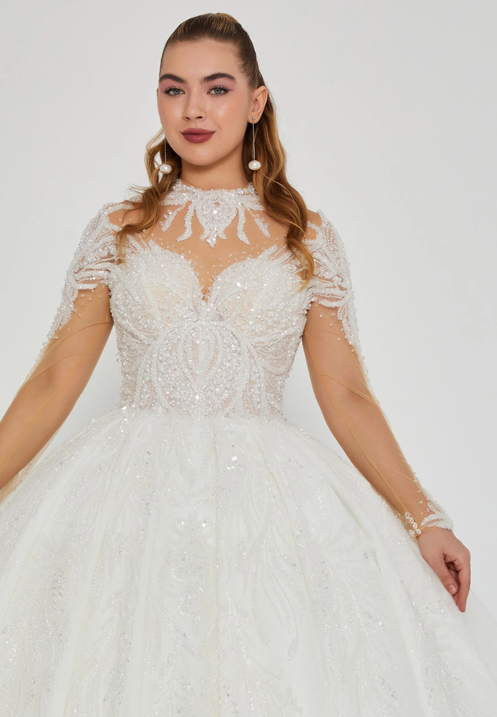 Long Sleeve Maxi Tulle Regular Wedding Dress abb24050 - Image 6