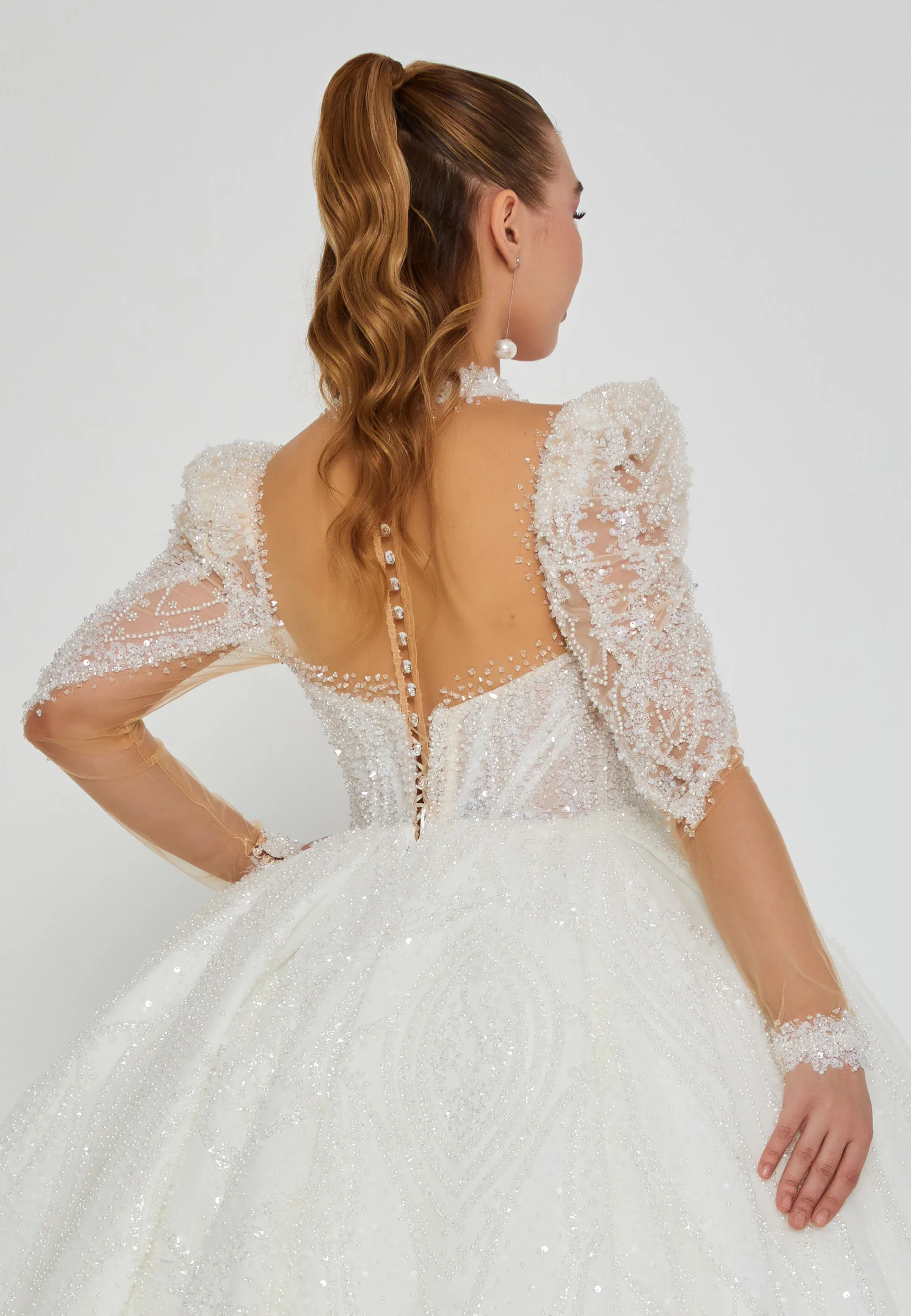 Long Sleeve Maxi Tulle Regular Wedding Dress abb24054 - Image 3