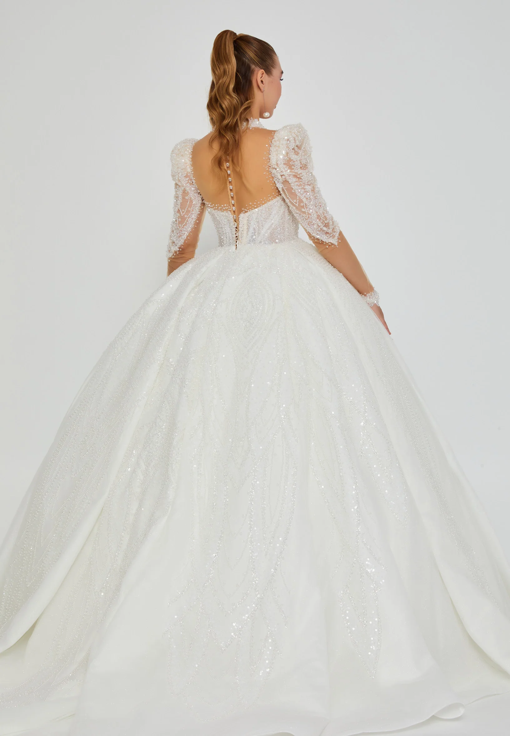 Long Sleeve Maxi Tulle Regular Wedding Dress abb24054 - Image 4