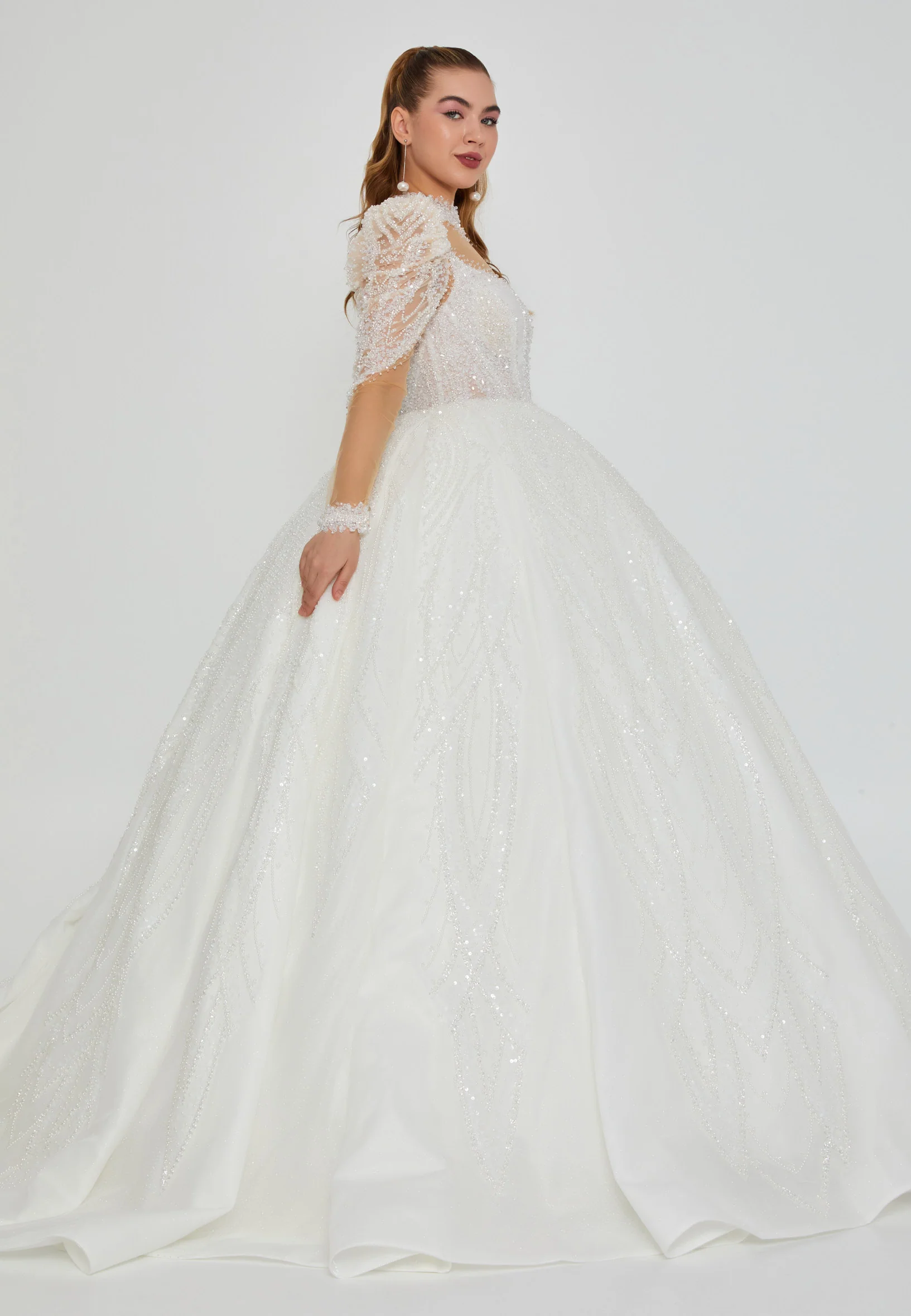 Long Sleeve Maxi Tulle Regular Wedding Dress abb24054 - Image 5