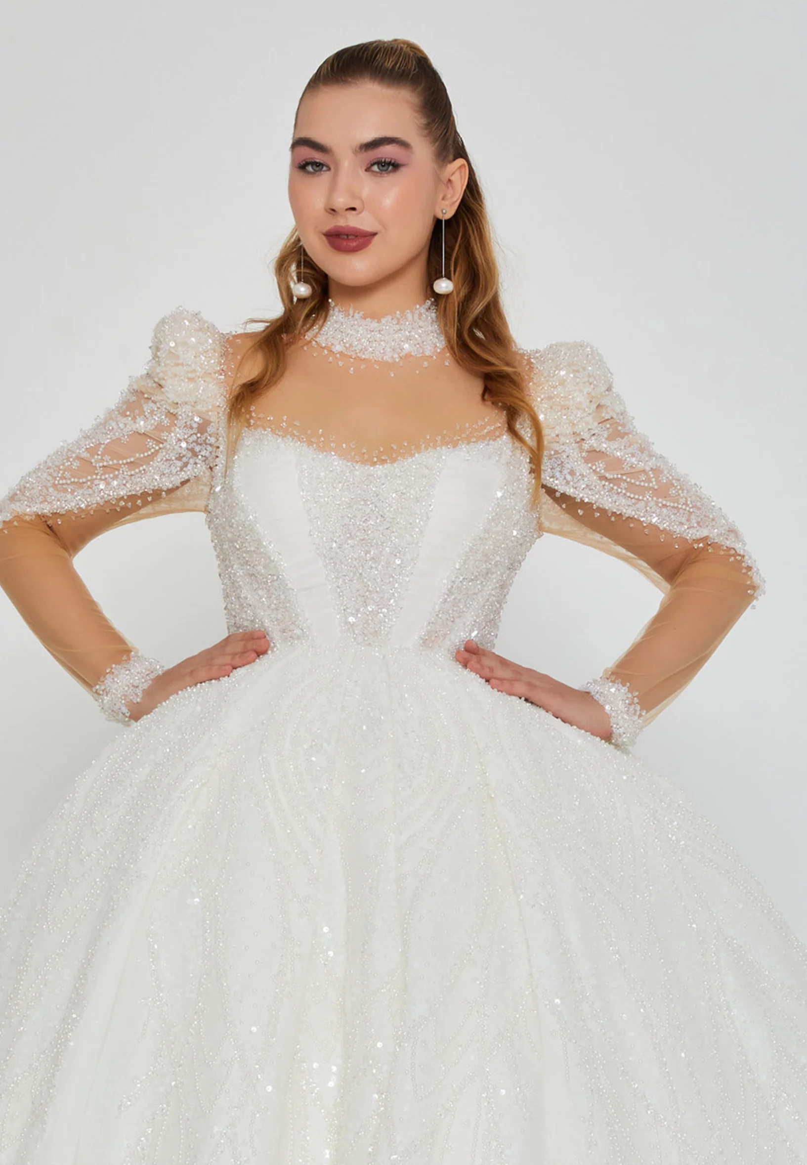 Long Sleeve Maxi Tulle Regular Wedding Dress abb24054 - Image 6