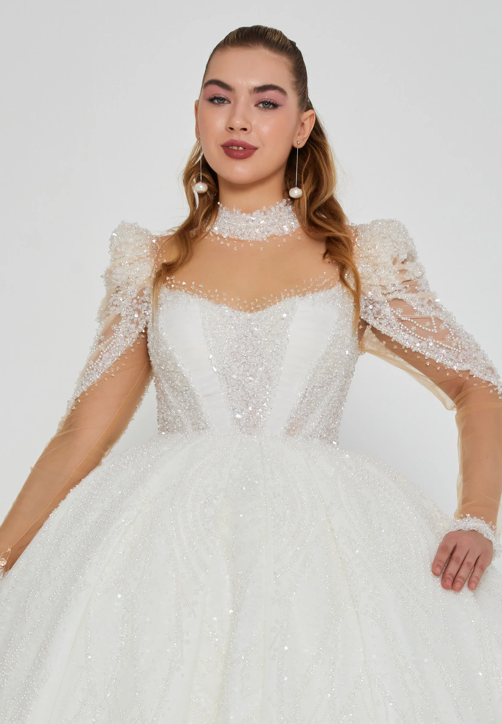 Long Sleeve Maxi Tulle Regular Wedding Dress abb24054 - Image 7