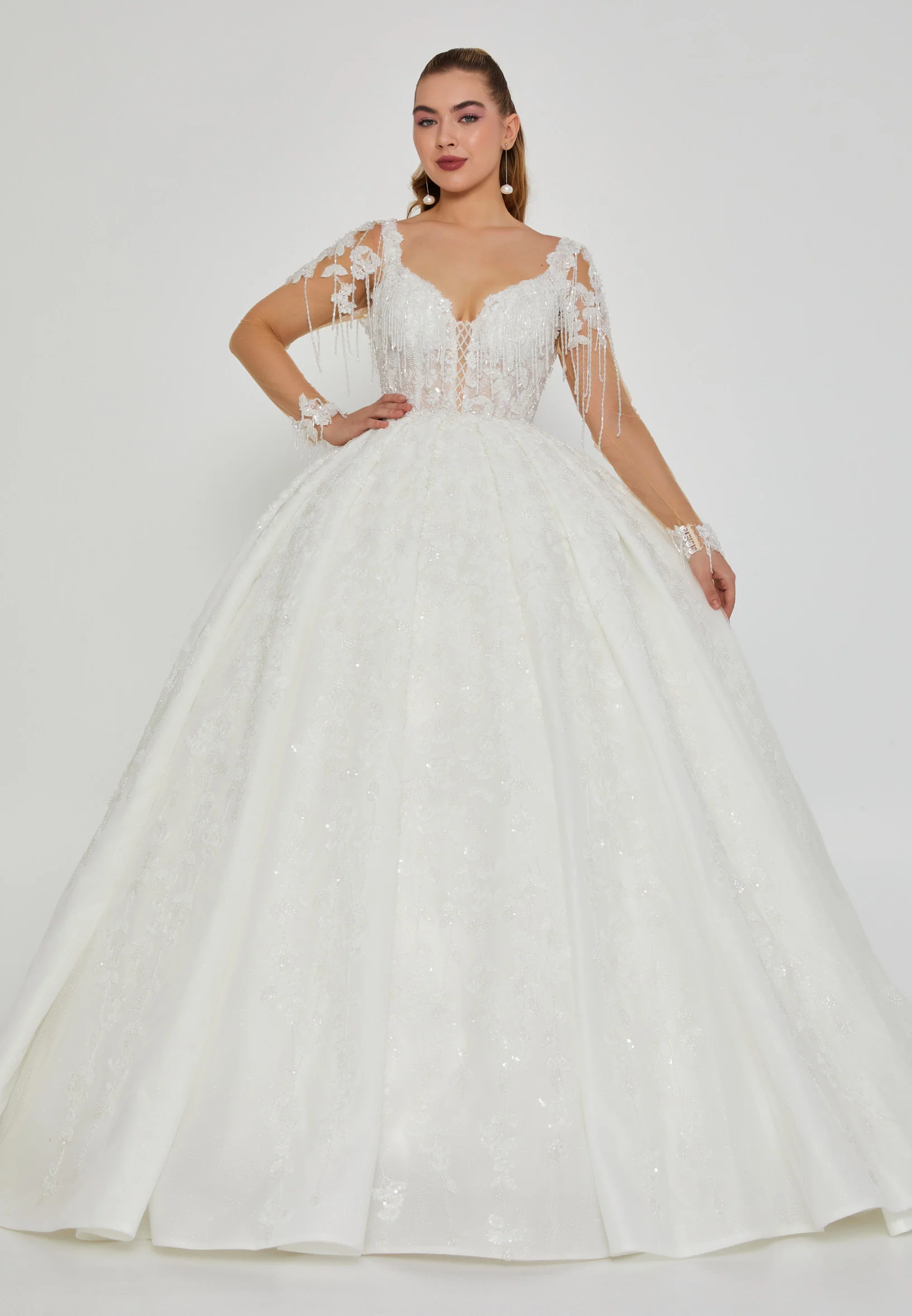 Long Sleeve Maxi Tulle Regular Wedding Dress abb24055