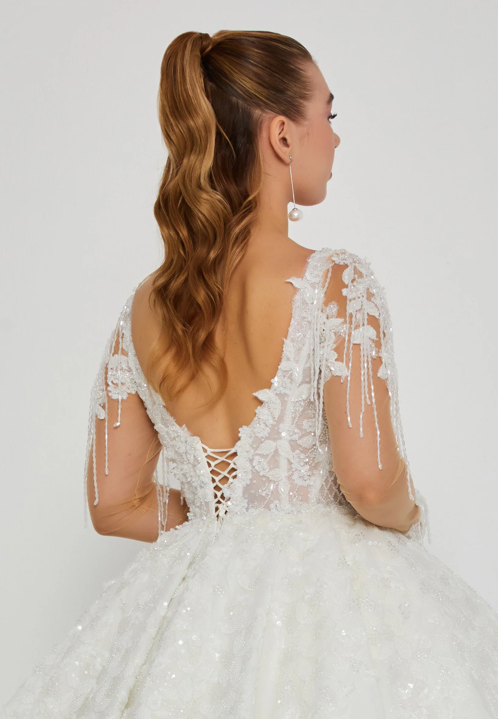 Long Sleeve Maxi Tulle Regular Wedding Dress abb24055 - Image 3