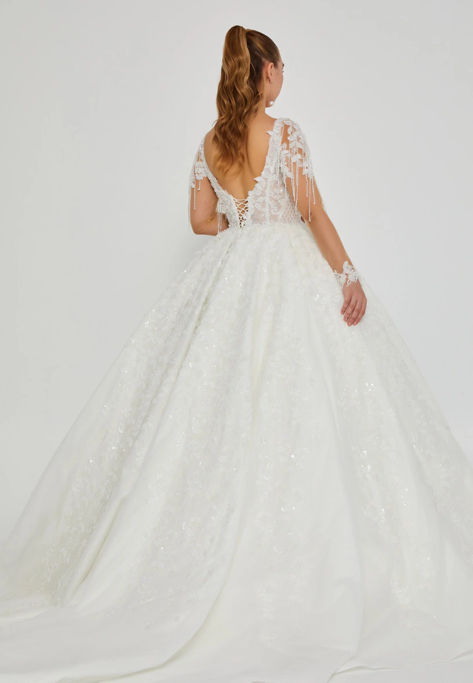 Long Sleeve Maxi Tulle Regular Wedding Dress abb24055 - Image 4