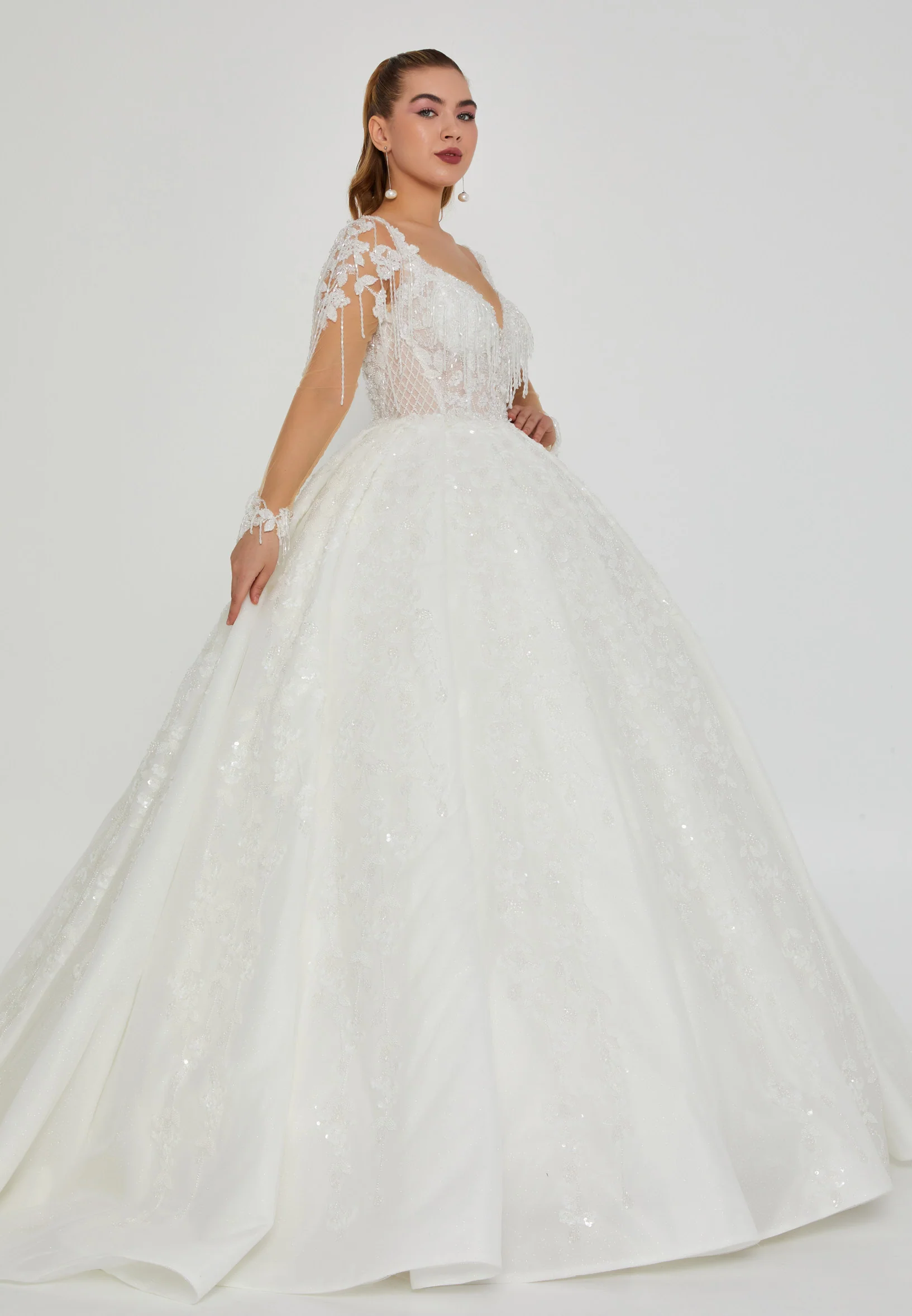 Long Sleeve Maxi Tulle Regular Wedding Dress abb24055 - Image 5