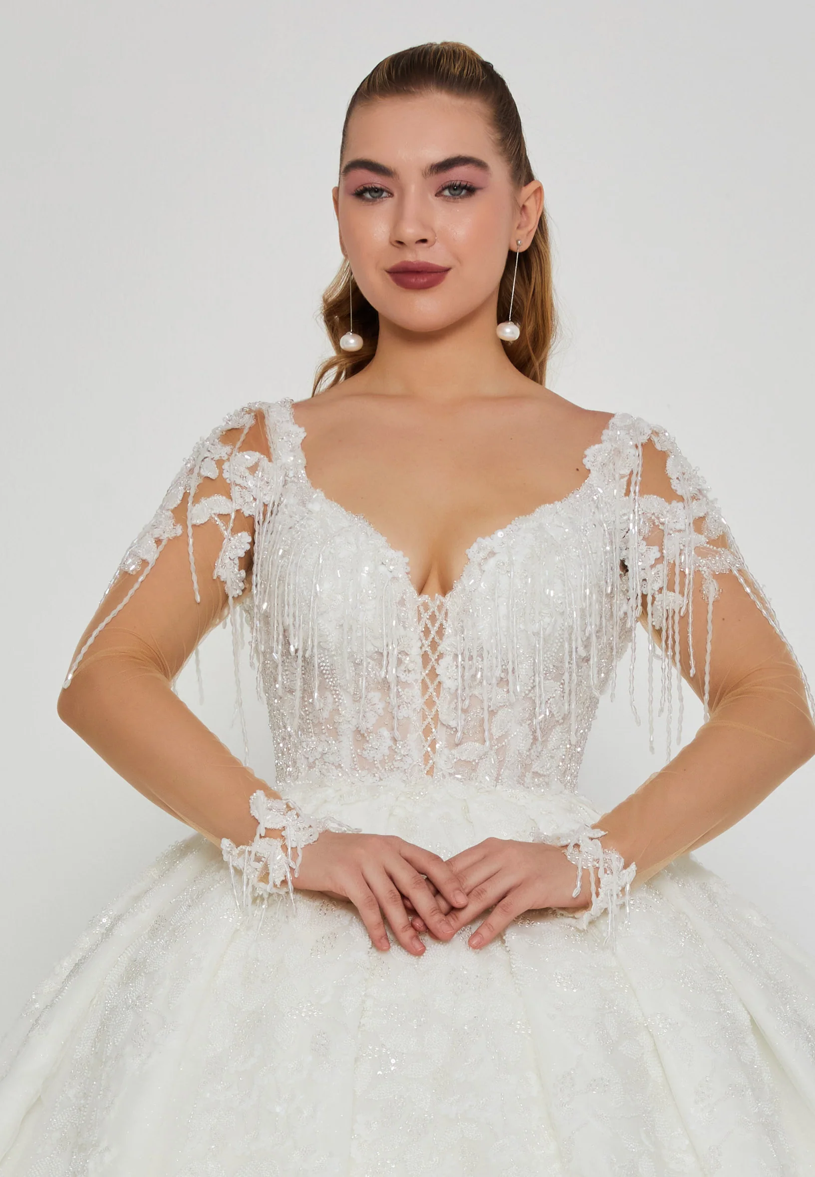 Long Sleeve Maxi Tulle Regular Wedding Dress abb24055 - Image 7