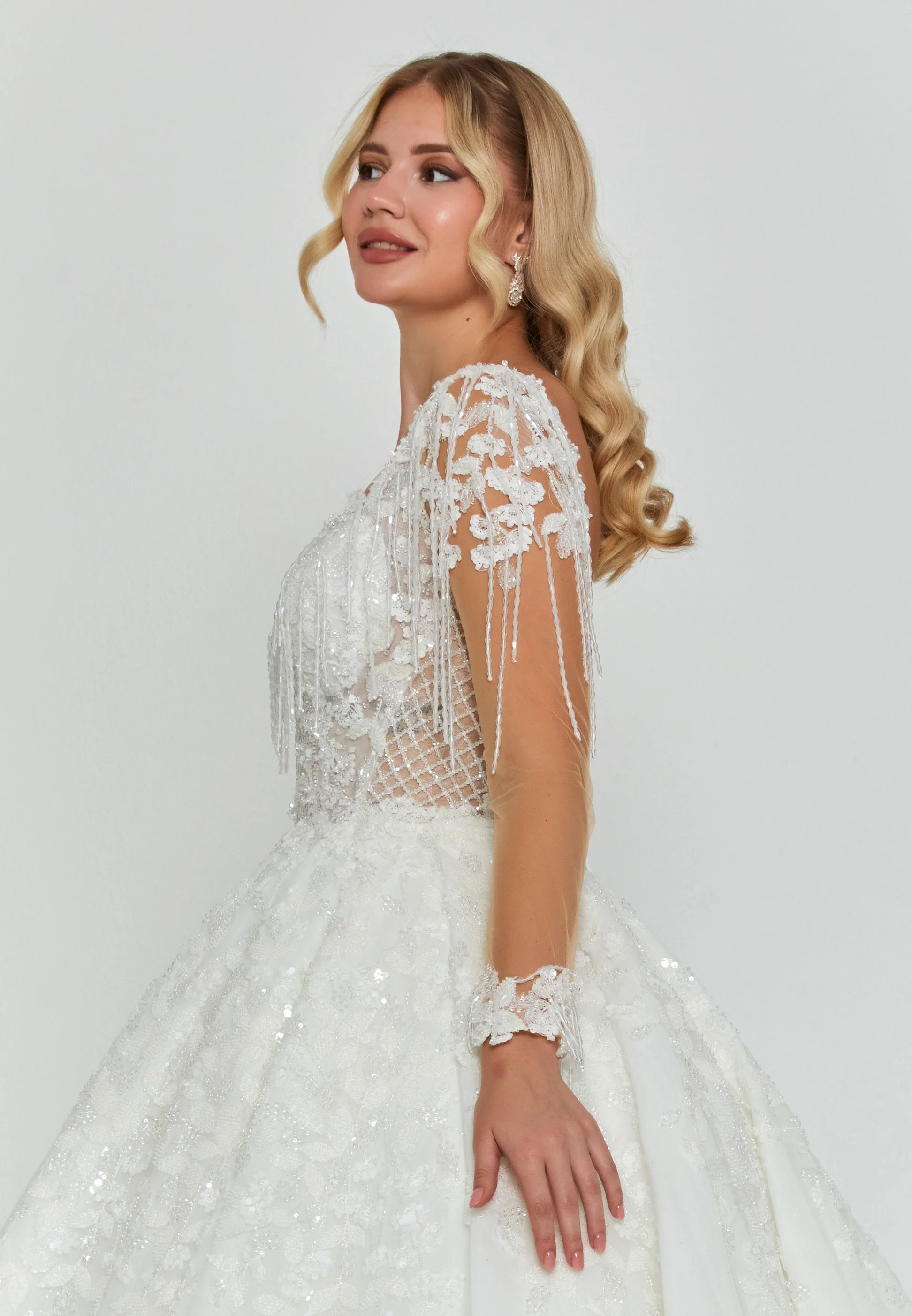 Long Sleeve Maxi Tulle Regular Wedding Dress abb24055y - Image 2