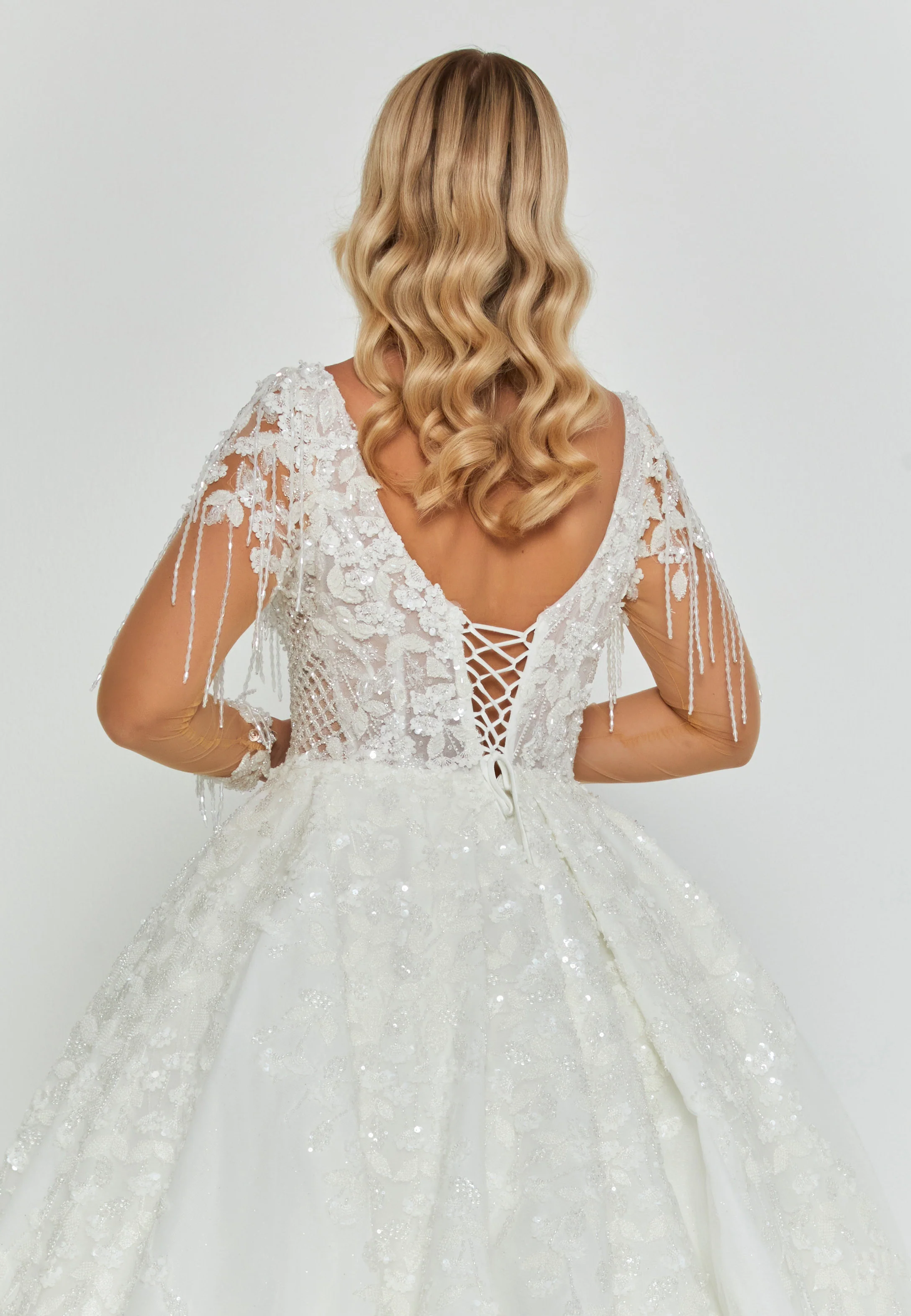Long Sleeve Maxi Tulle Regular Wedding Dress abb24055y - Image 3