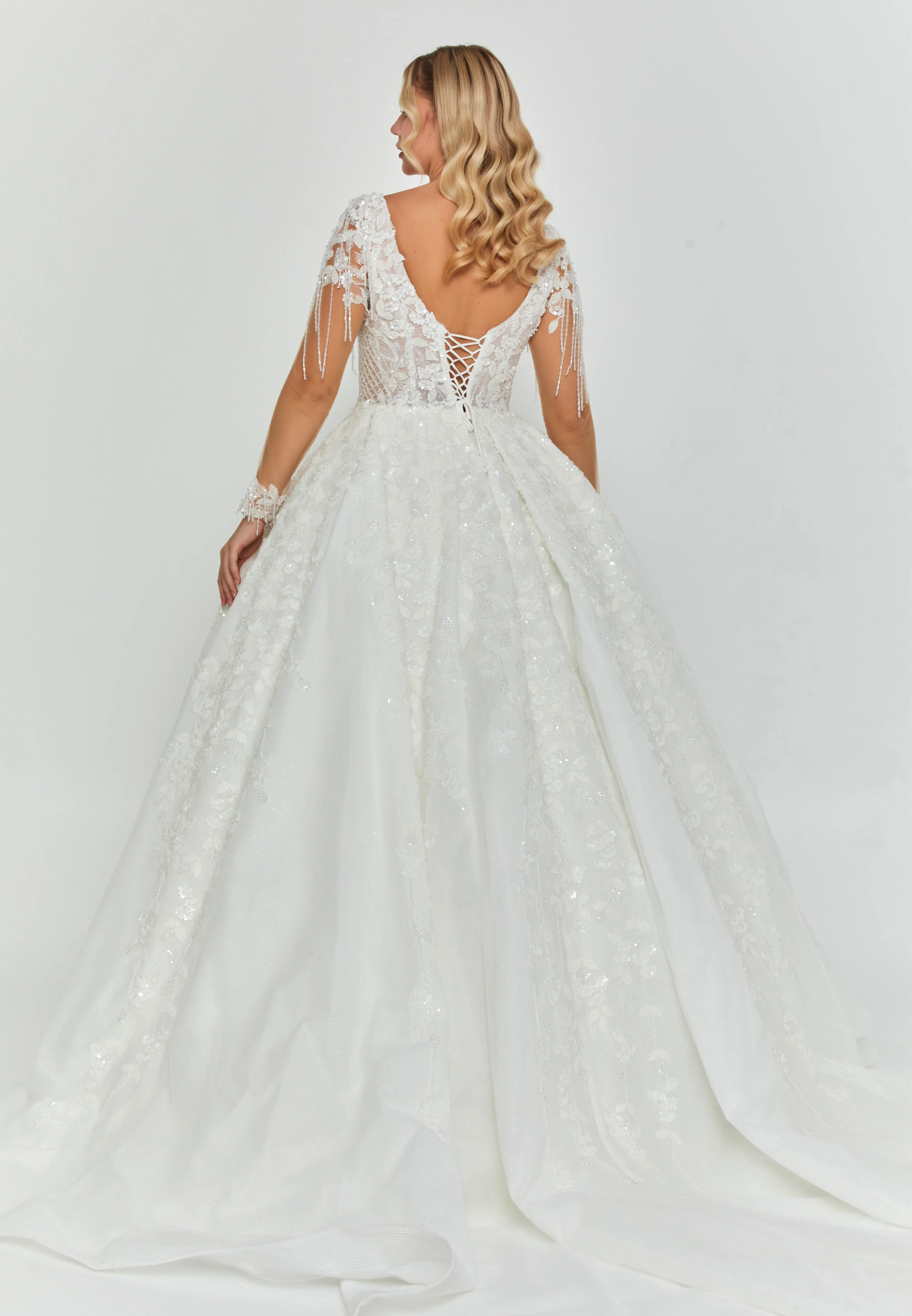 Long Sleeve Maxi Tulle Regular Wedding Dress abb24055y - Image 4