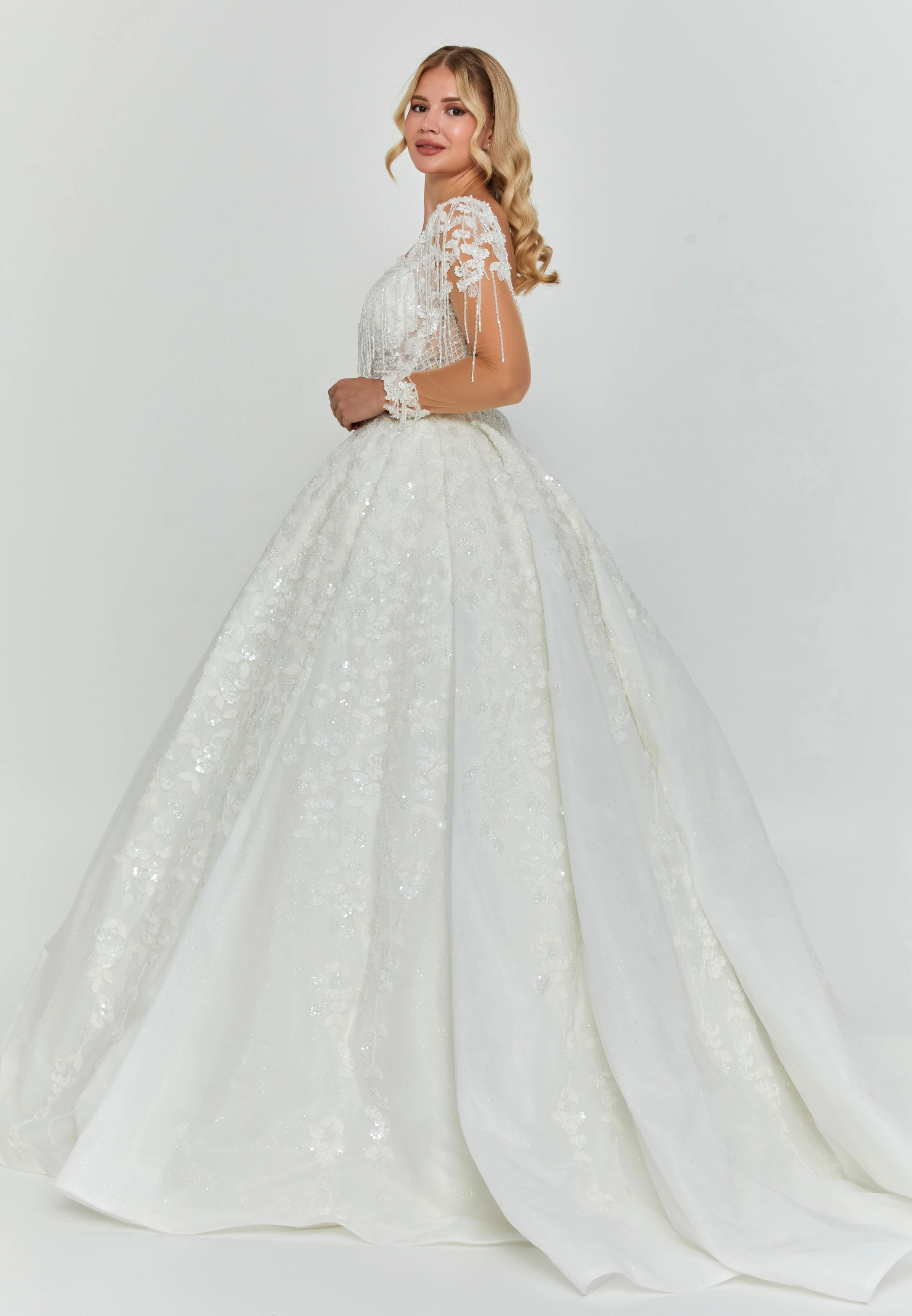 Long Sleeve Maxi Tulle Regular Wedding Dress abb24055y - Image 5