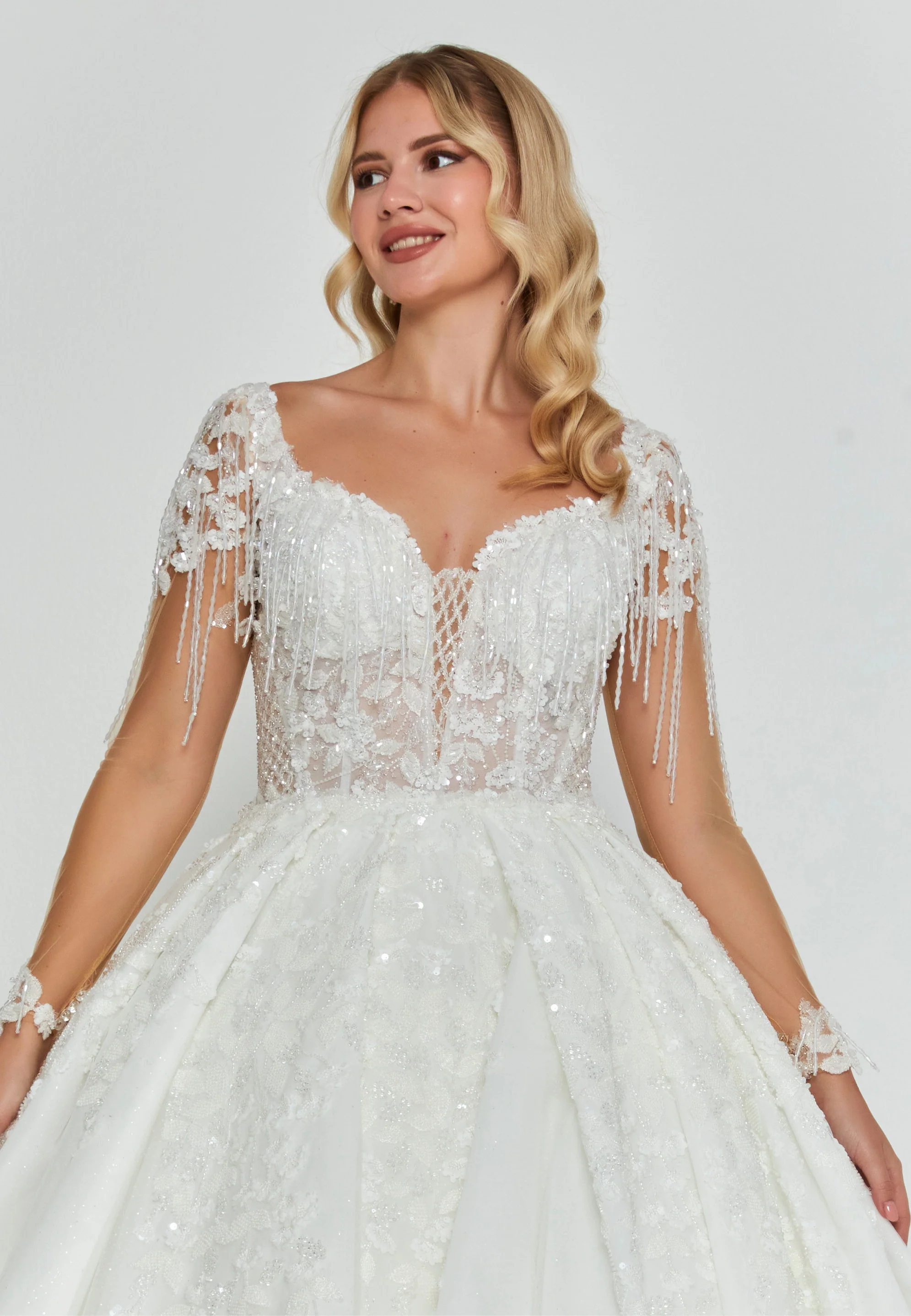 Long Sleeve Maxi Tulle Regular Wedding Dress abb24055y - Image 7