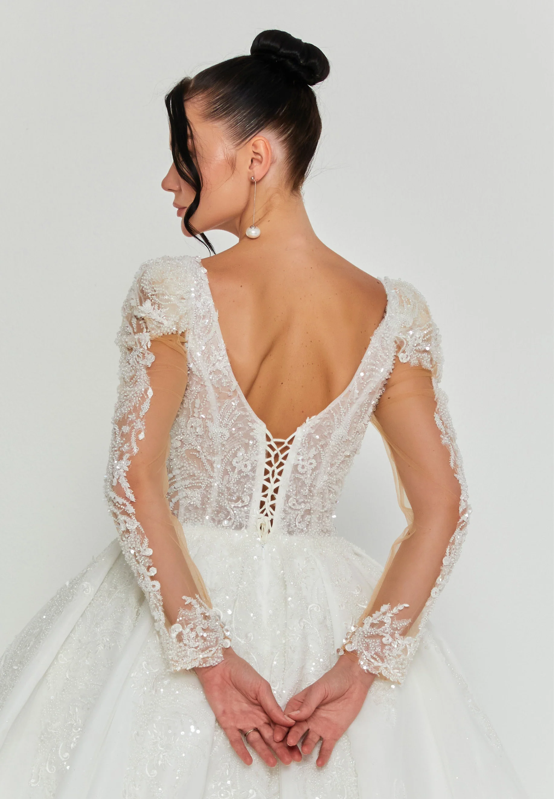 Long Sleeve Maxi Tulle Regular Wedding Dress abb24056y - Image 3