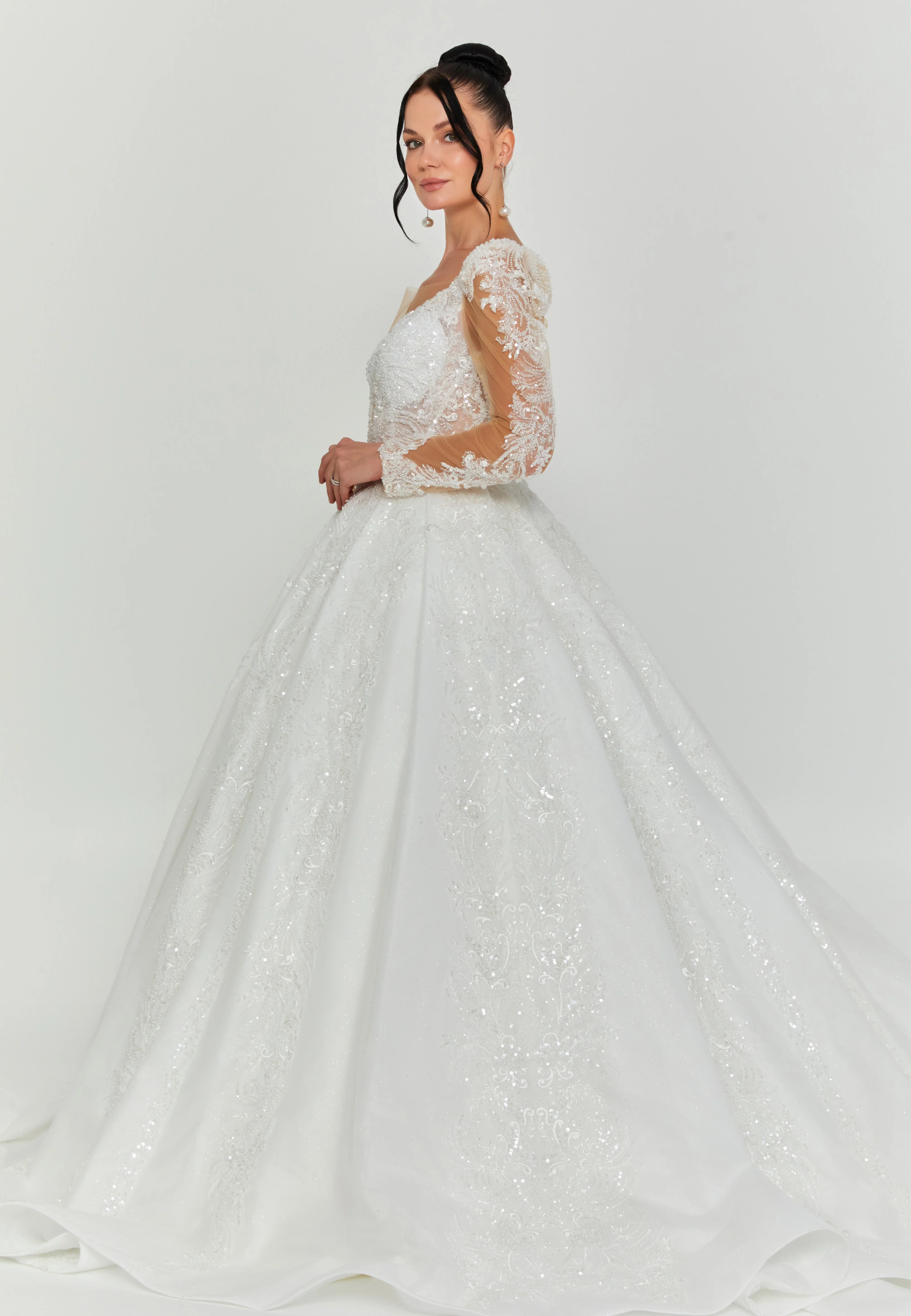 Long Sleeve Maxi Tulle Regular Wedding Dress abb24056y - Image 5