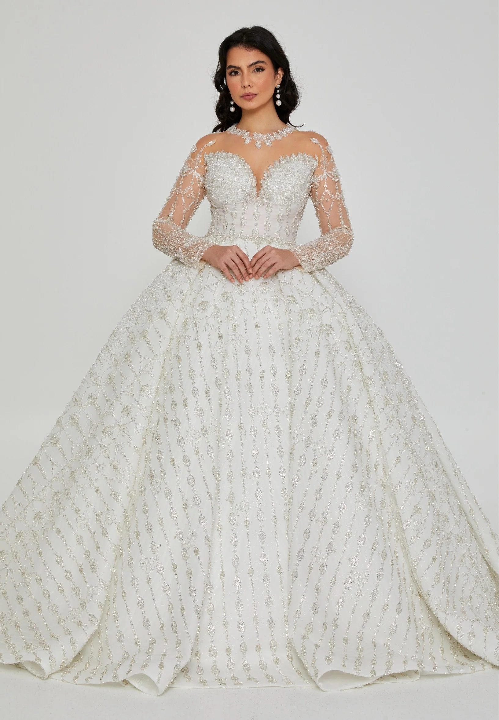 Long Sleeve Maxi Tulle Regular Wedding Dress abb24063