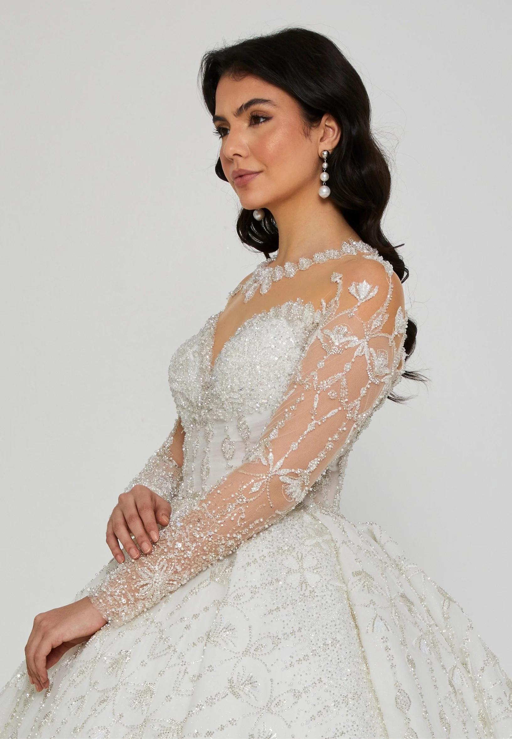 Long Sleeve Maxi Tulle Regular Wedding Dress abb24063 - Image 2