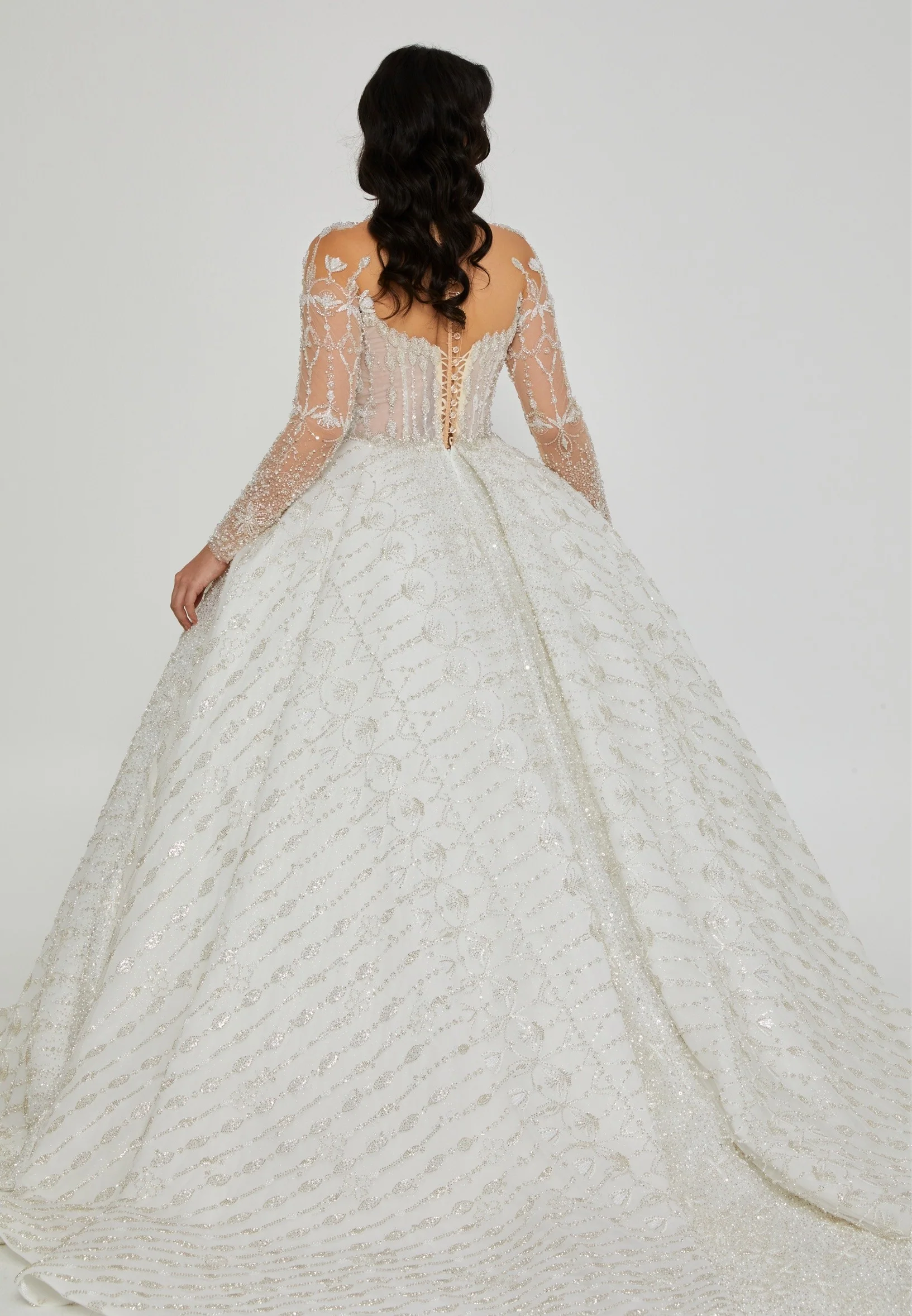 Long Sleeve Maxi Tulle Regular Wedding Dress abb24063 - Image 4