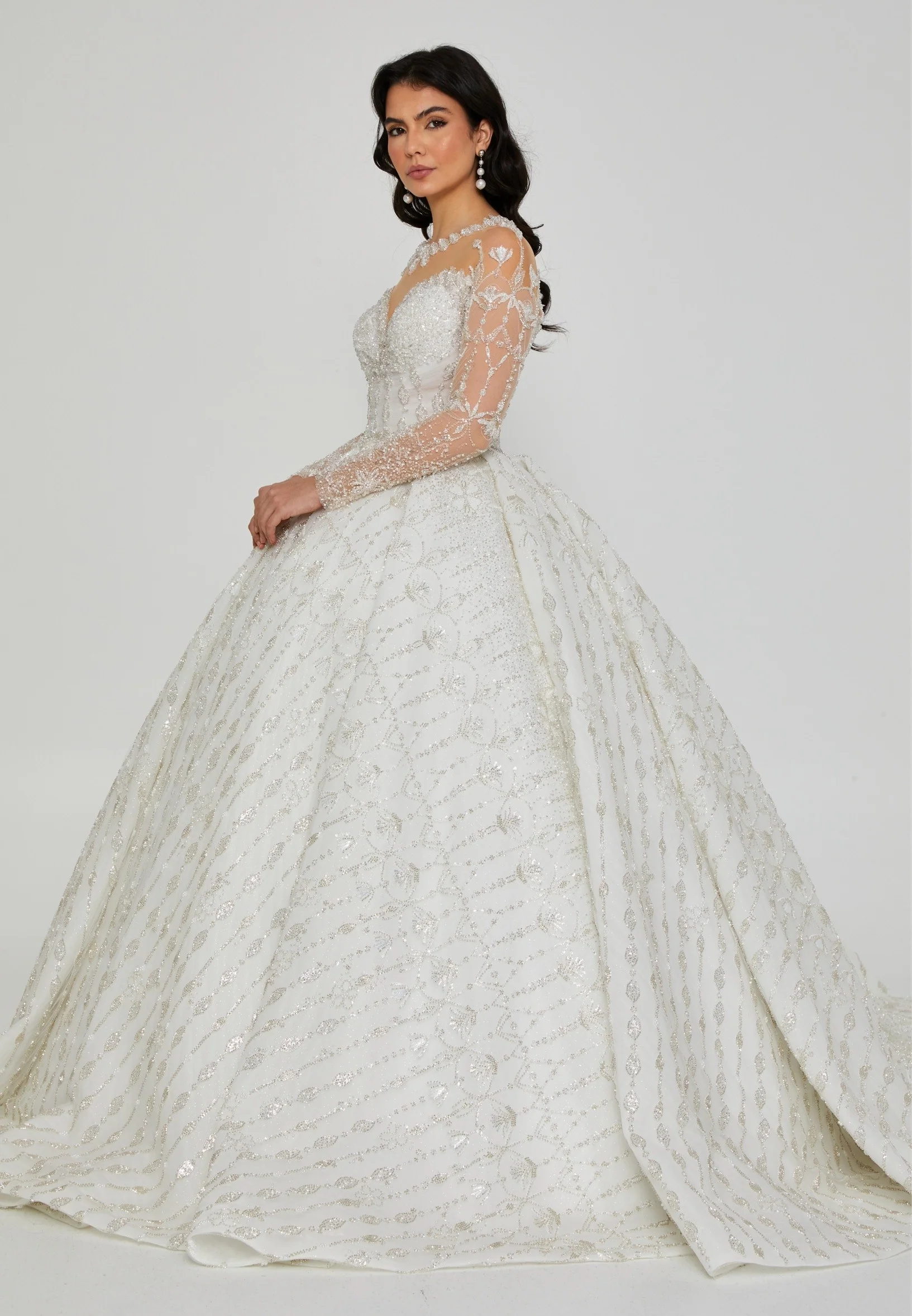 Long Sleeve Maxi Tulle Regular Wedding Dress abb24063 - Image 5