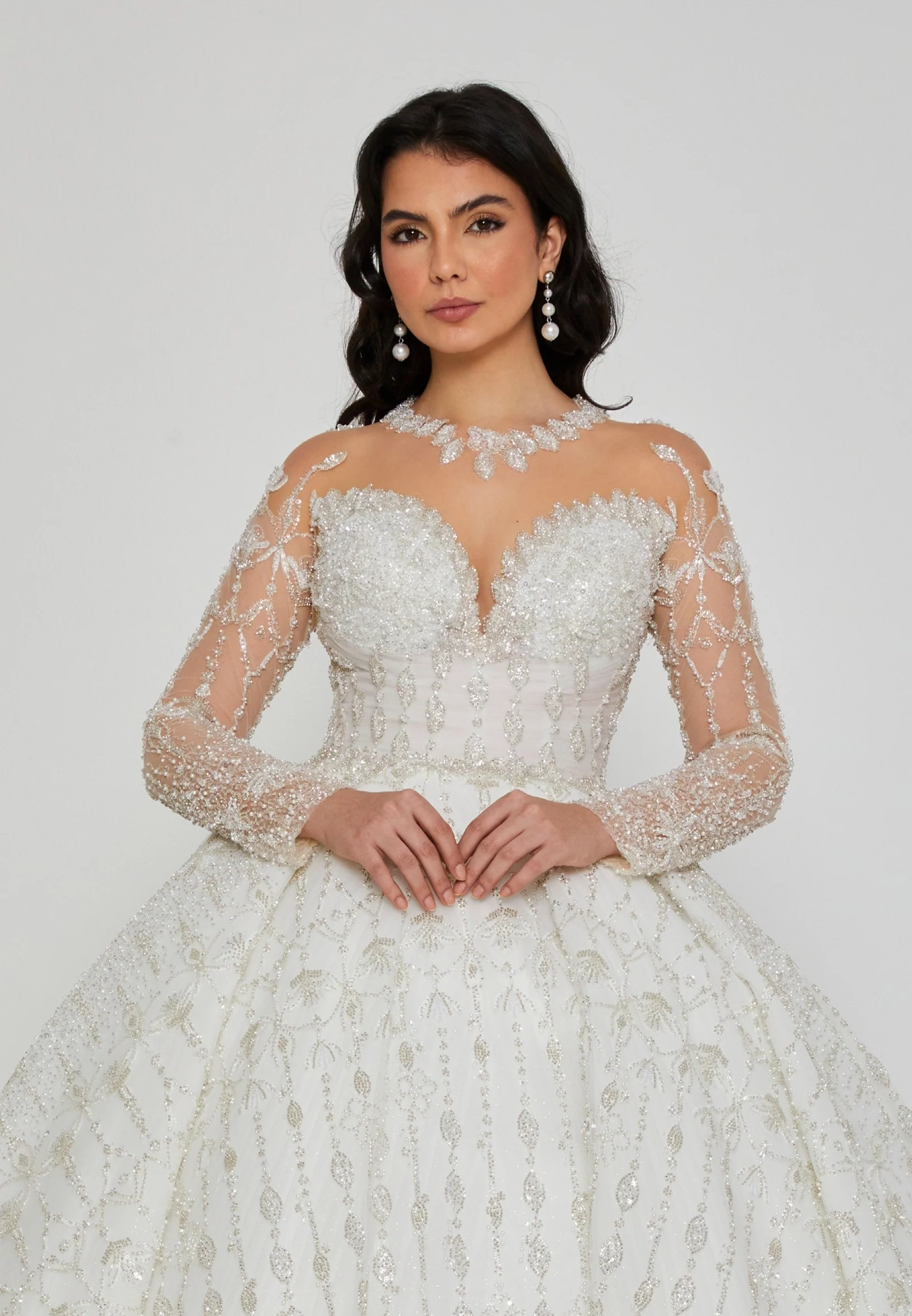 Long Sleeve Maxi Tulle Regular Wedding Dress abb24063 - Image 6