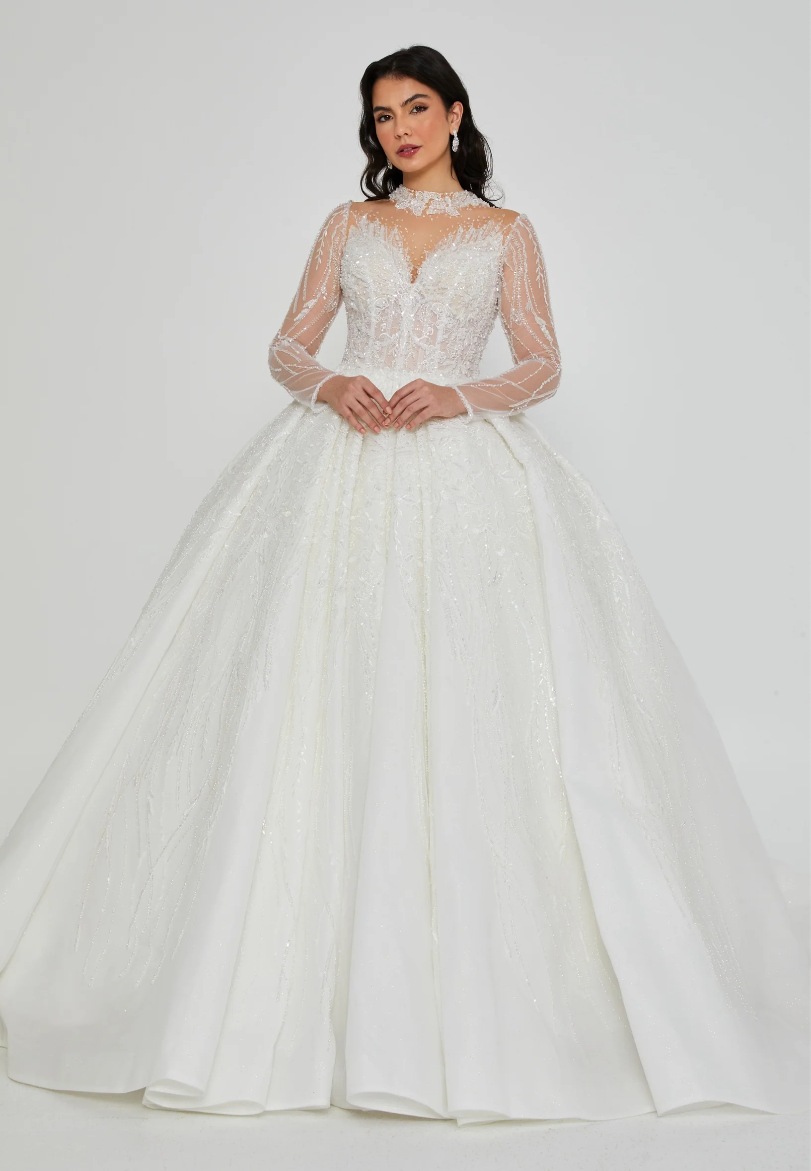 Long Sleeve Maxi Tulle Regular Wedding Dress abb24064