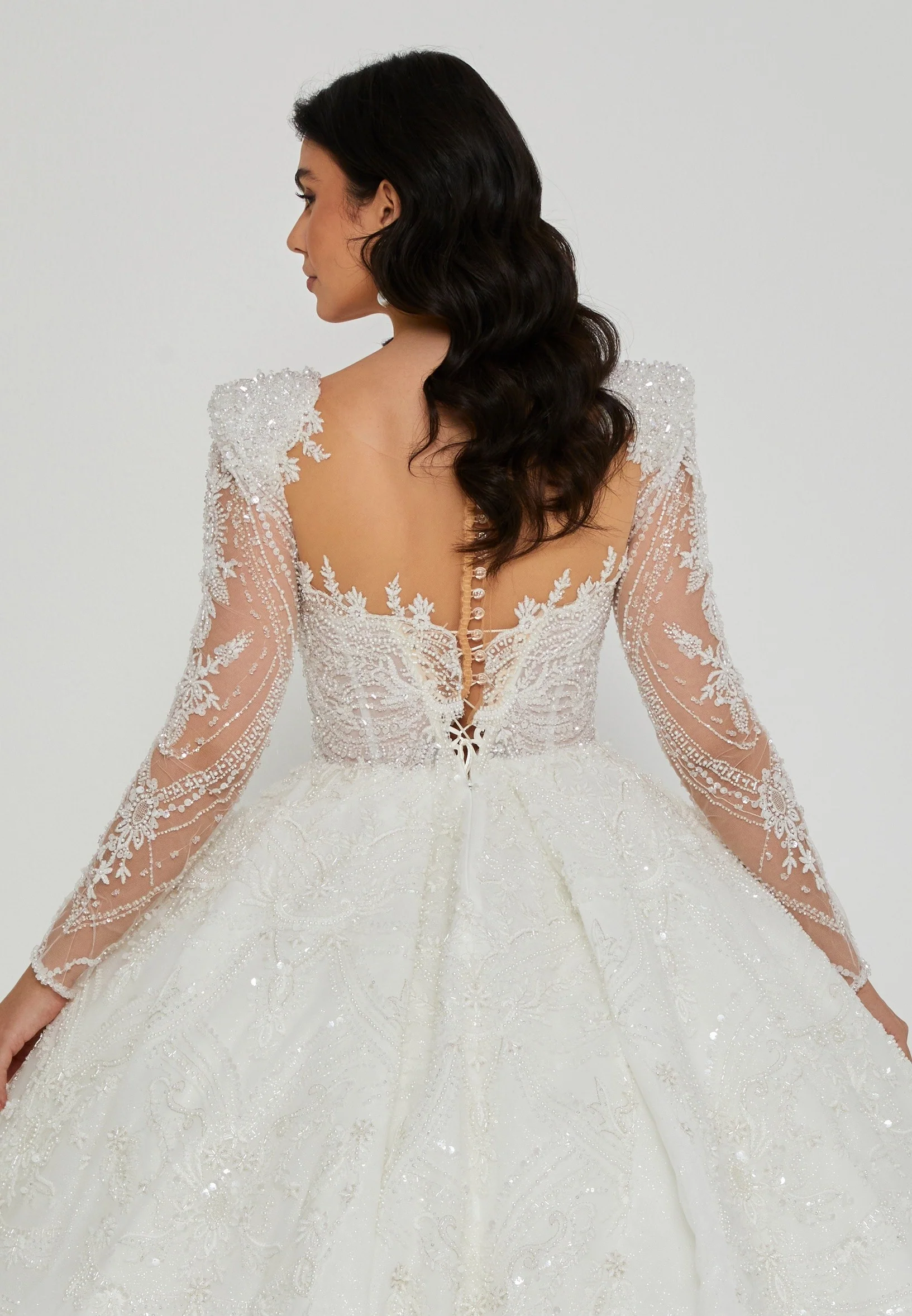Long Sleeve Maxi Tulle Regular Wedding Dress abb24066 - Image 3