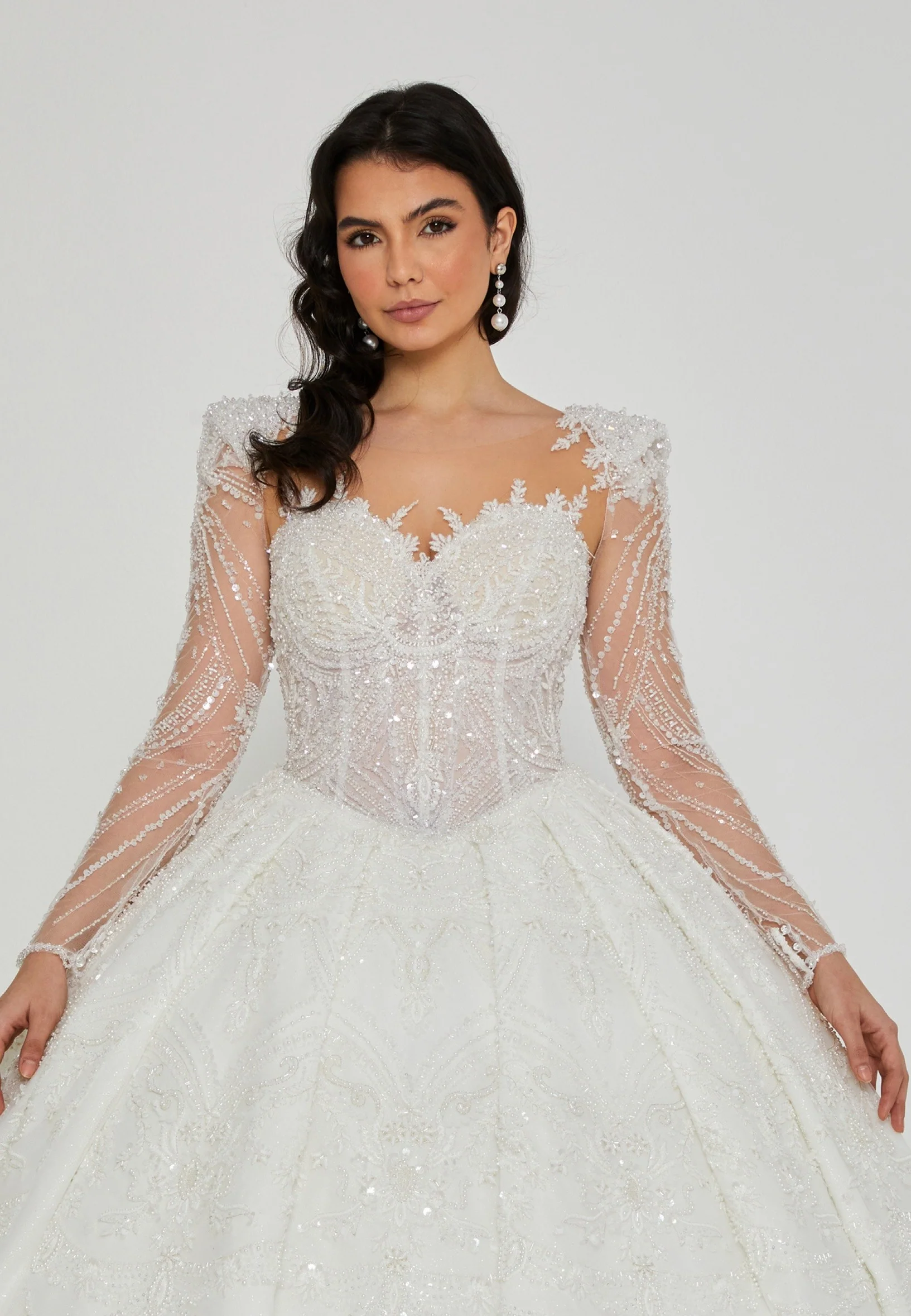 Long Sleeve Maxi Tulle Regular Wedding Dress abb24066 - Image 6