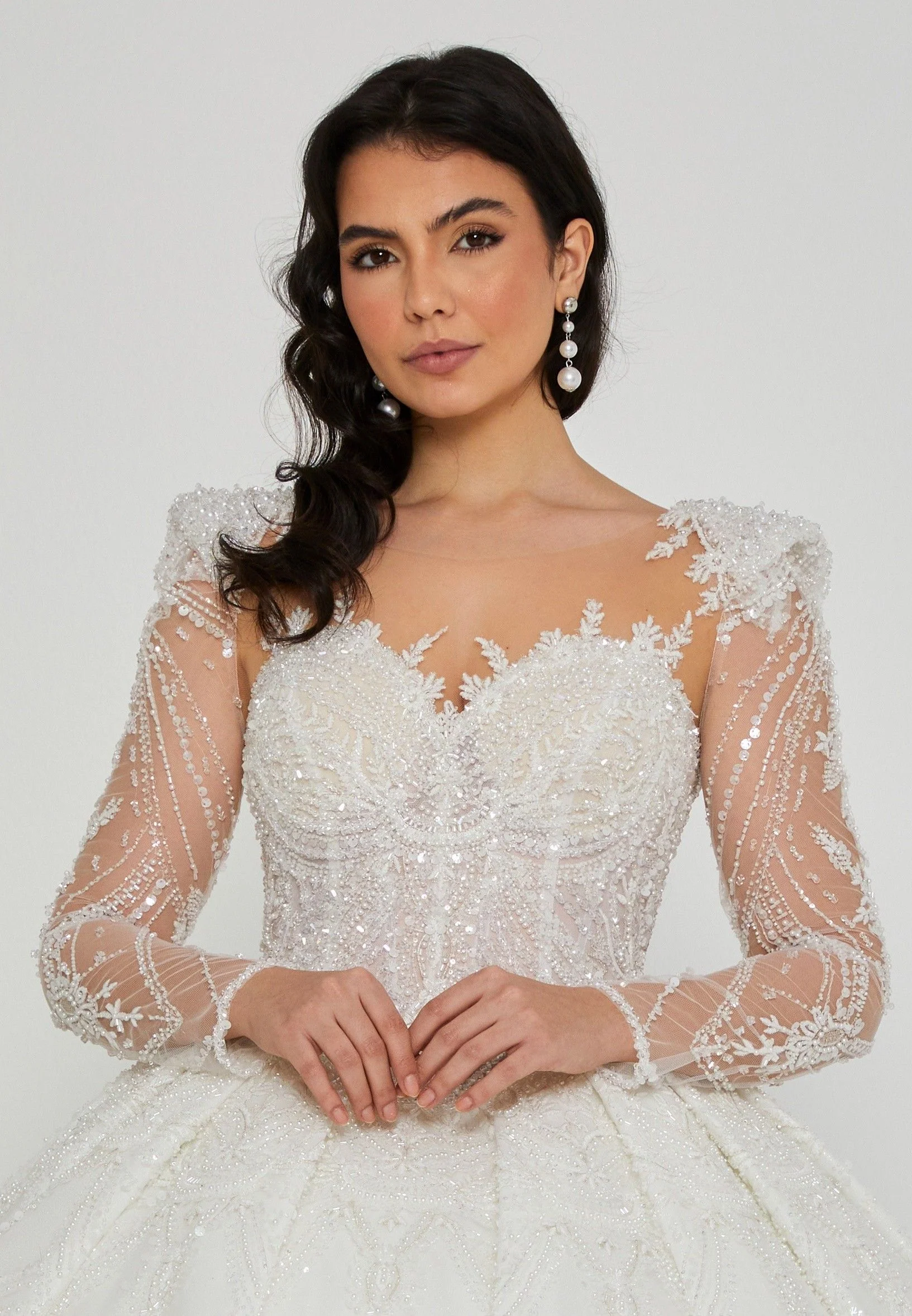 Long Sleeve Maxi Tulle Regular Wedding Dress abb24066 - Image 7
