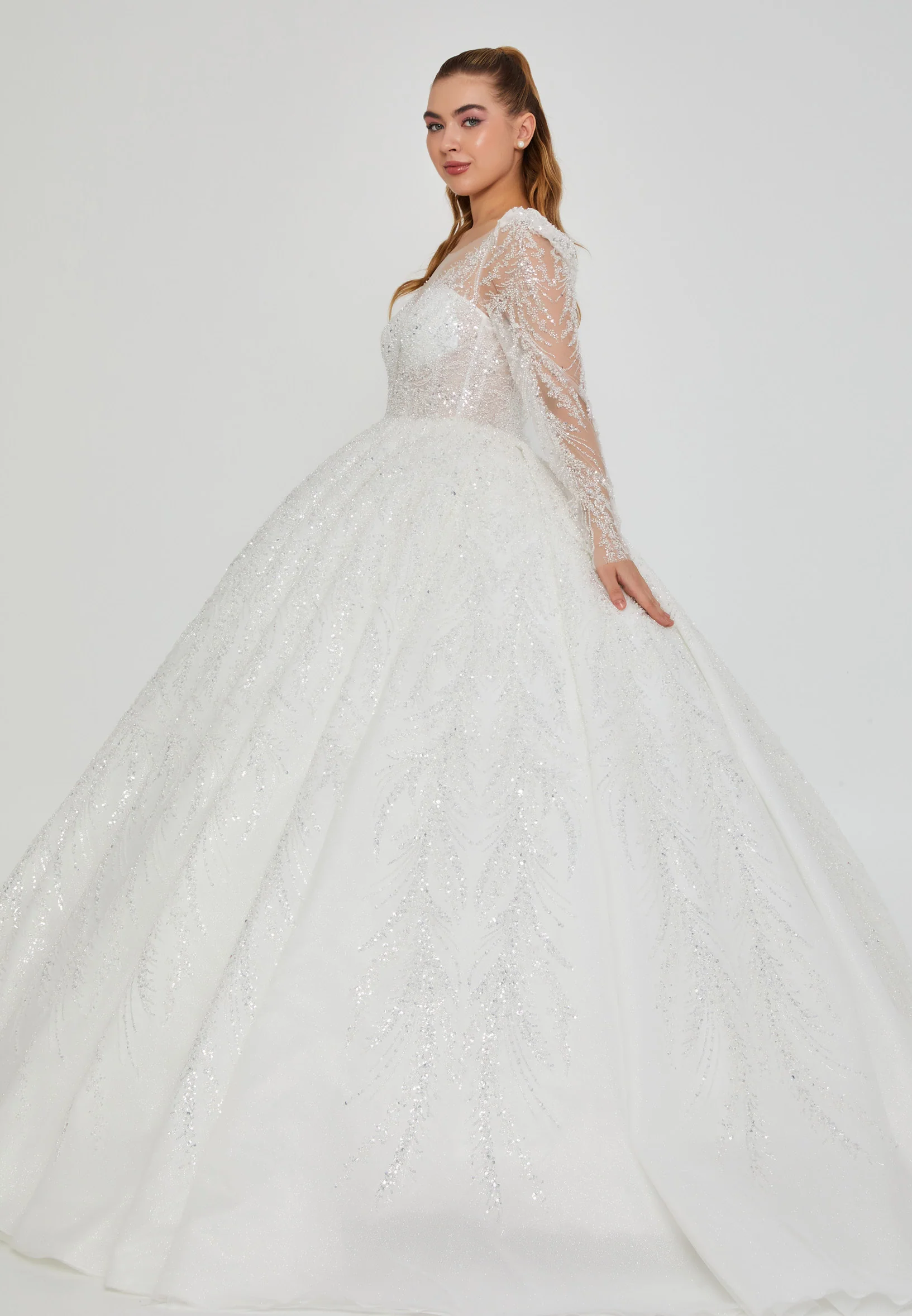 Long Sleeve Maxi Tulle Regular Wedding Dress abb2409000 - Image 5