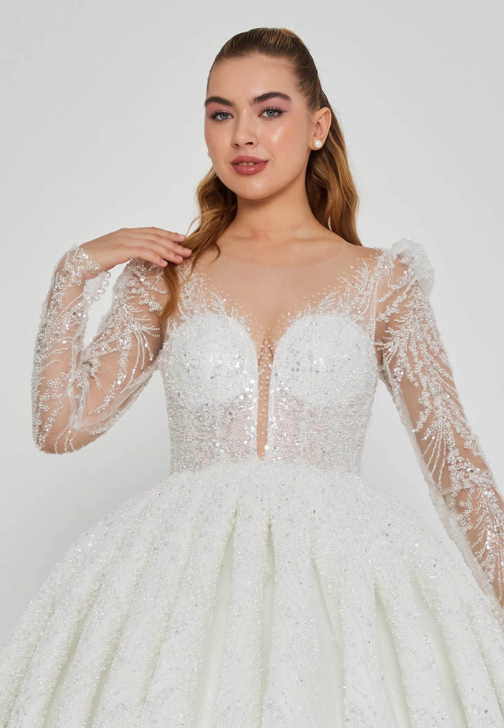 Long Sleeve Maxi Tulle Regular Wedding Dress abb2409000 - Image 7