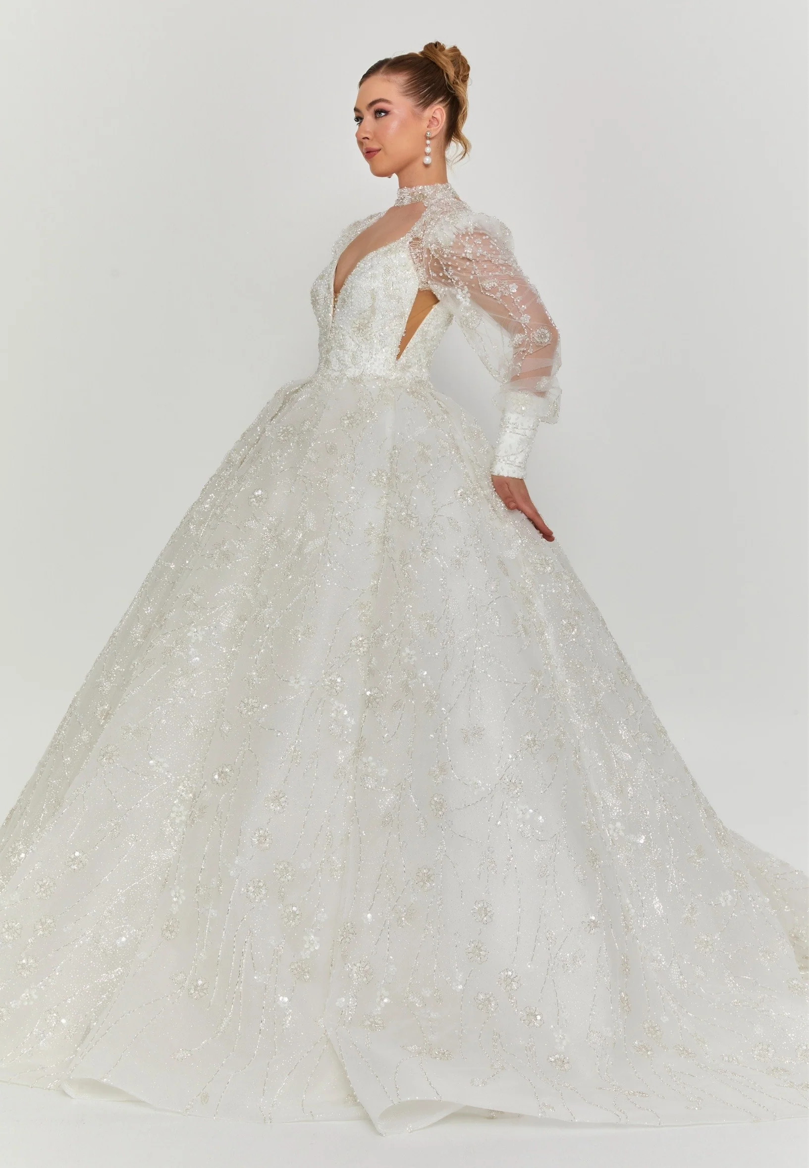 Long Sleeve Maxi Tulle Regular Wedding Dress abb25002 - Image 5